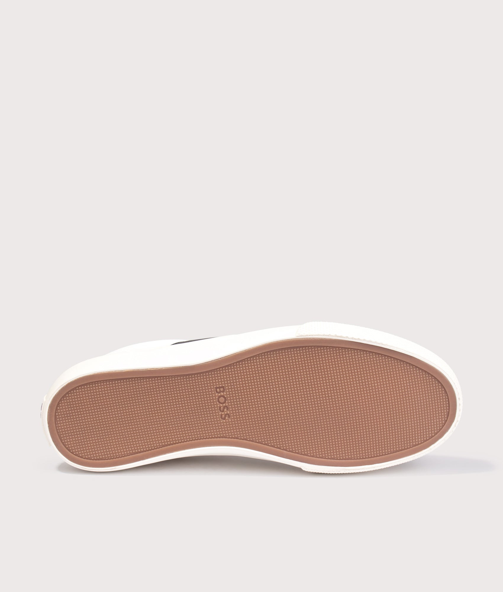 BOSS Aiden Tenn Trainers in Light Beige at EQVVS Menswear. Tread shot.