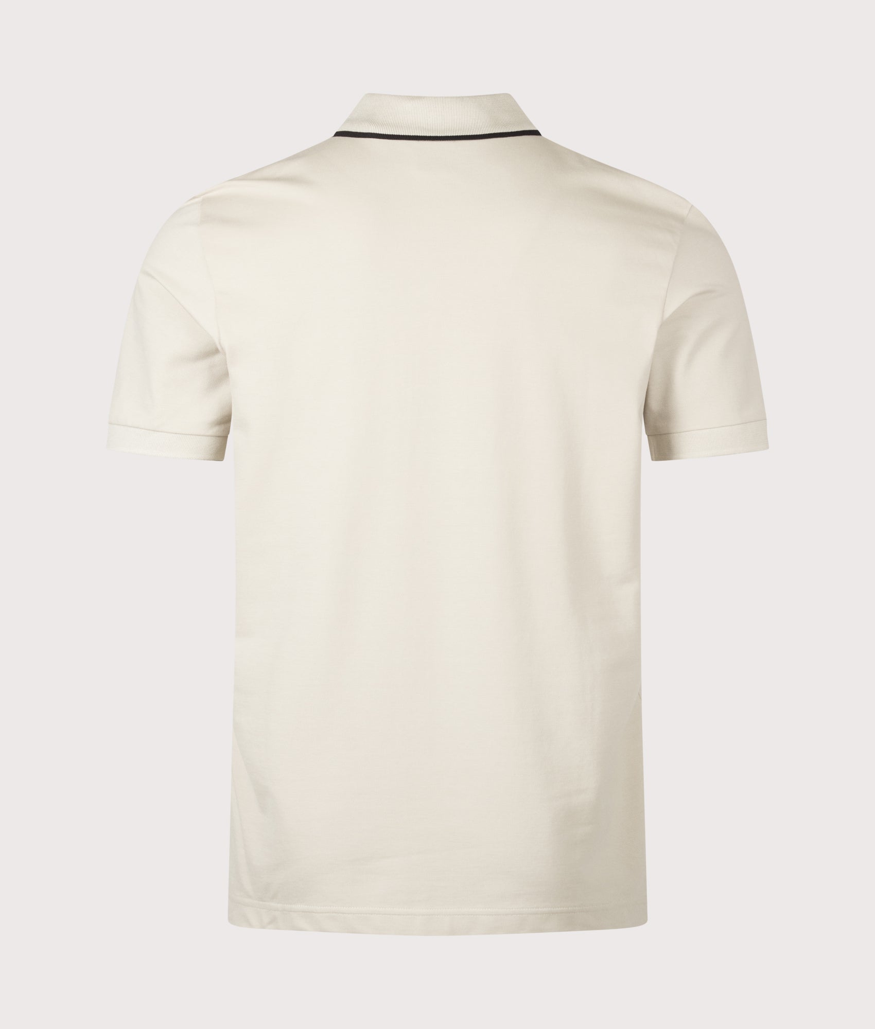 BOSS Slim Fit Philix Polo Shirt in Light Beige at EQVVS Menswear. Back shot.