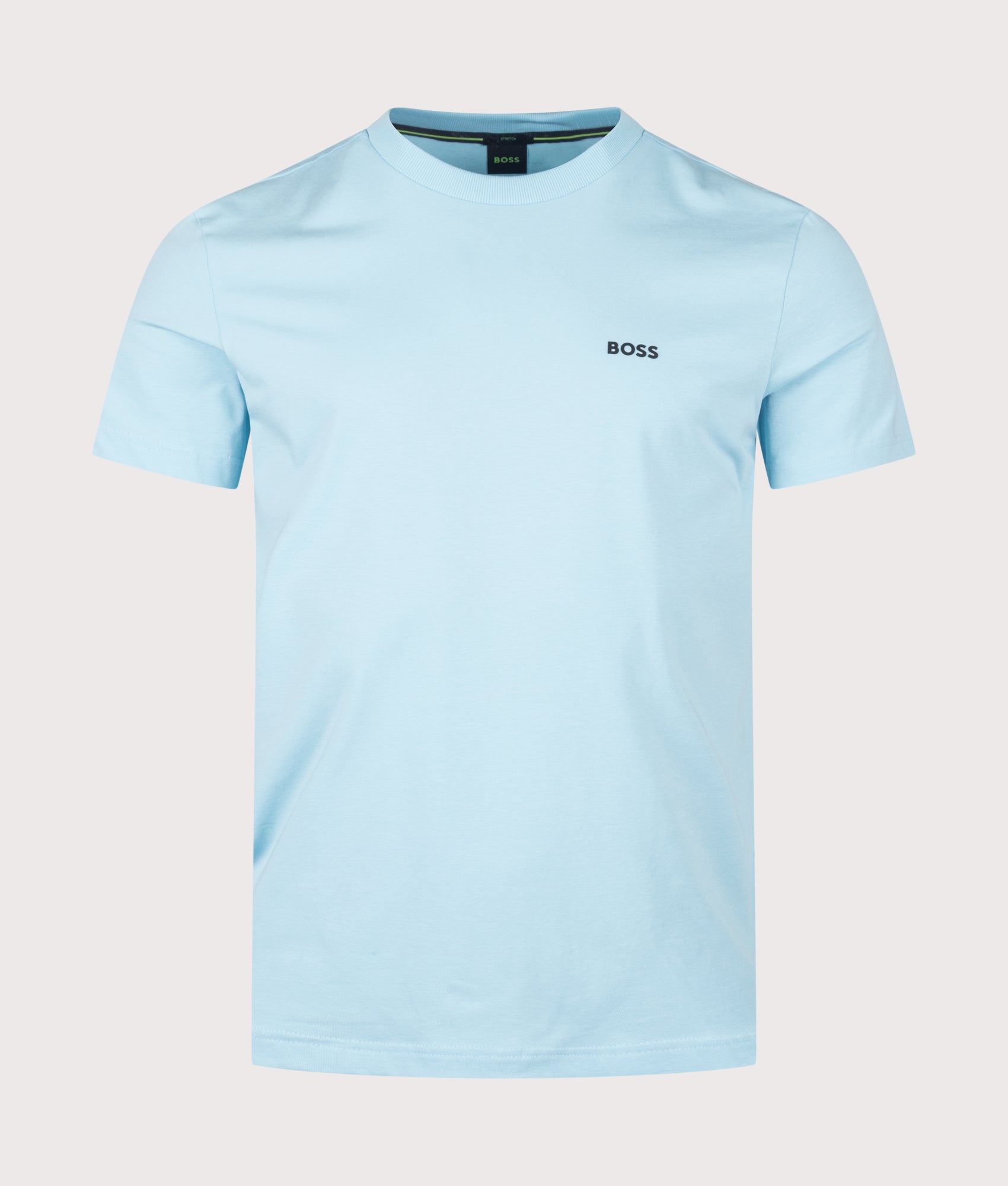 BOSS Crew Neck Tee T-Shirt in Light/Pastel Blue at EQVVS Menswear. Front shot.