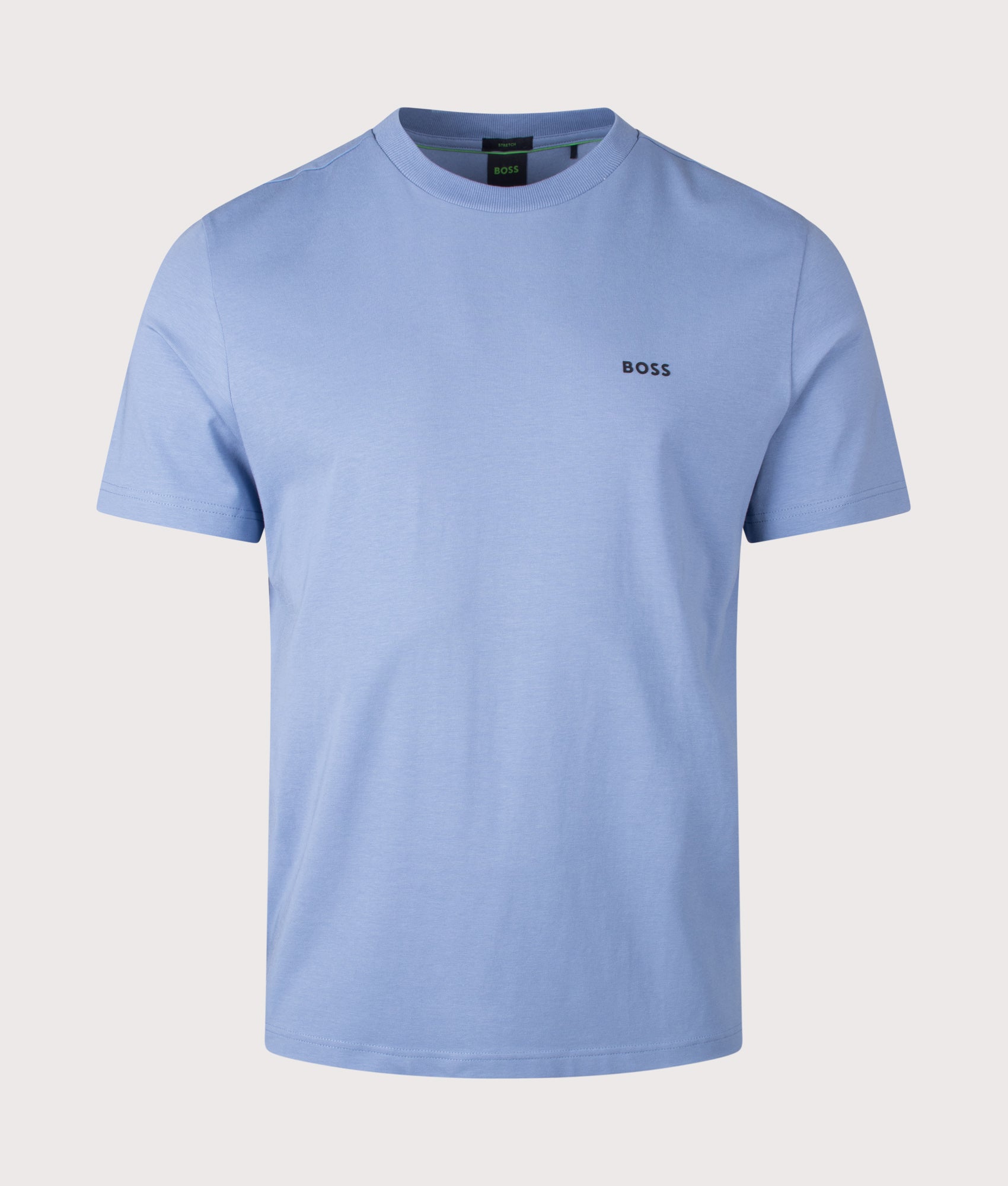 Crew Neck Tee T-Shirt in Light/Pastel Blue by BOSS. Shot by EQVVS. Front shot.