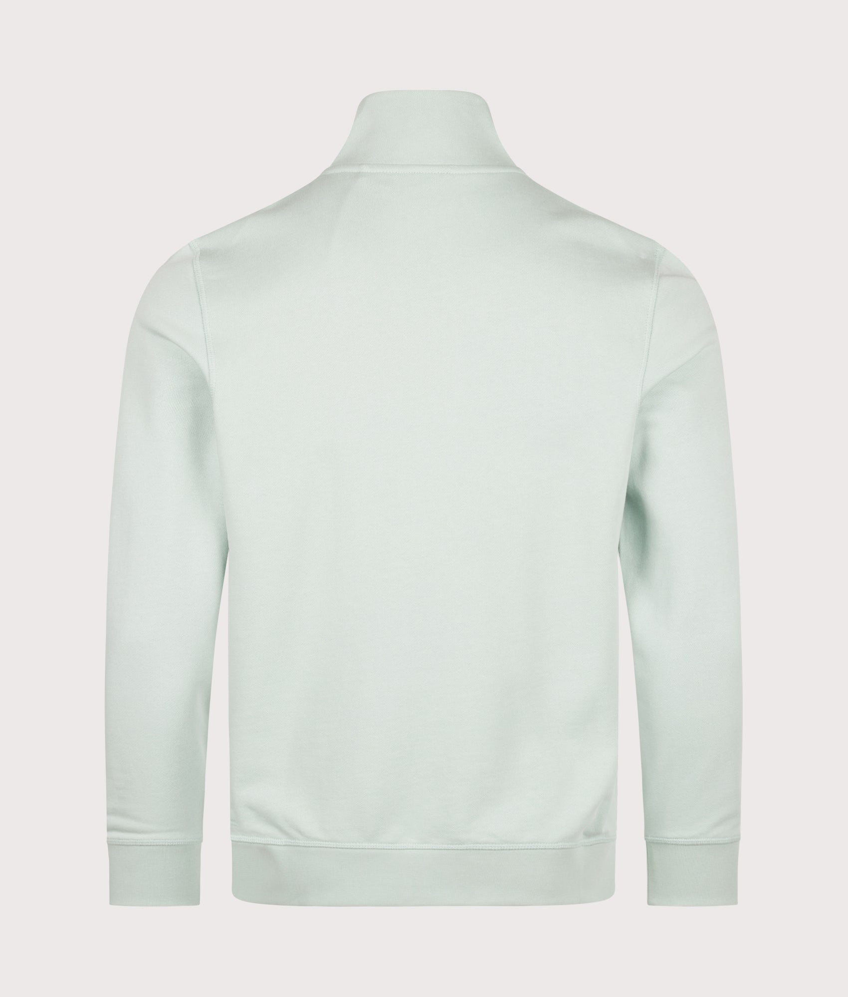 BOSS Quarter Zip Zetrust Sweatshirt in Turquoise/Aqua at EQVVS Menswear. Back shot.