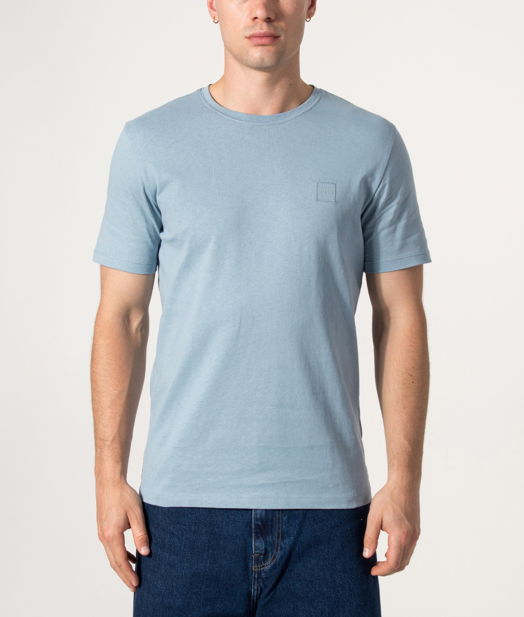 BOSS Regular Fit Tales T-Shirt in Light/Pastel Blue at EQVVS Menswear. Front shot.