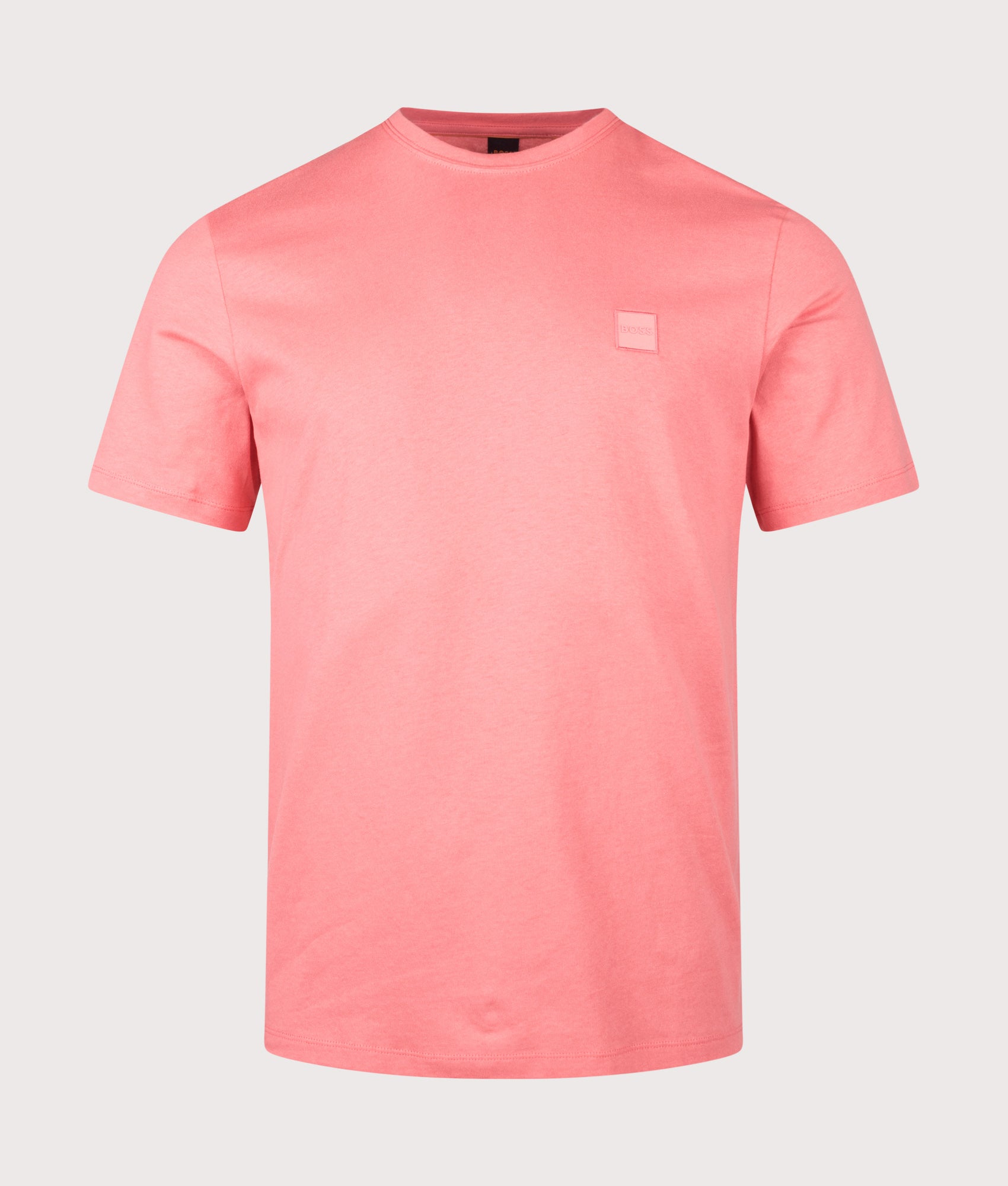 Tales T-Shirt in Light/Pastel Red by BOSS. Shot by EQVVS. Front shot.