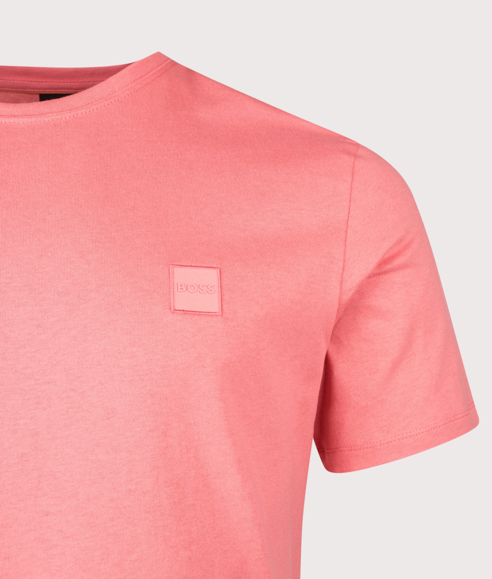 Tales T-Shirt in Light/Pastel Red by BOSS. Shot by EQVVS. Detail shot.