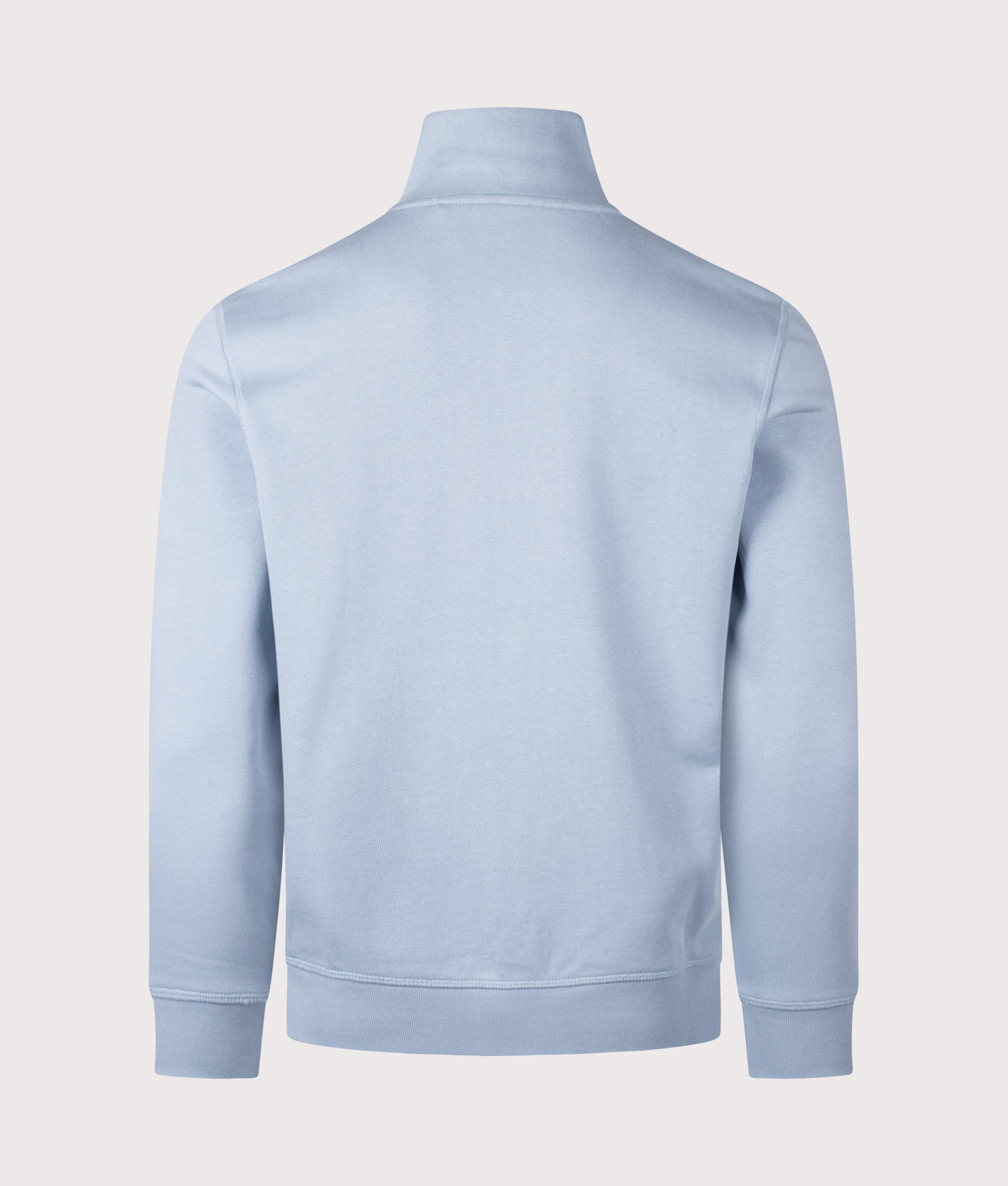 BOSS Zestart Zip Through Sweatshirt in Light/Pastel Blue at EQVVS Menswear. Back shot.