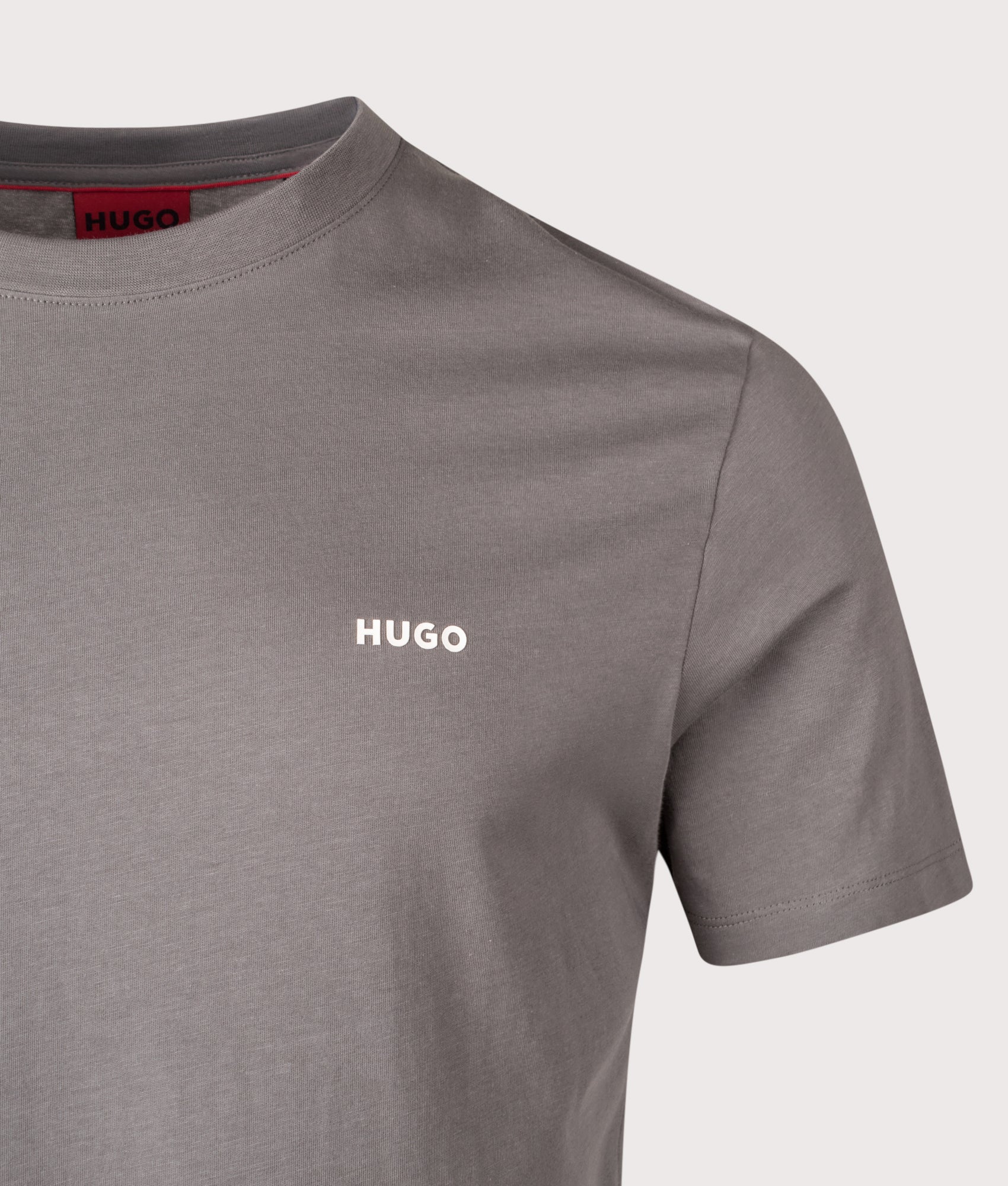 HUGO Dero222 T-Shirt in Dark Grey at EQVVS Menswear. Detail shot.