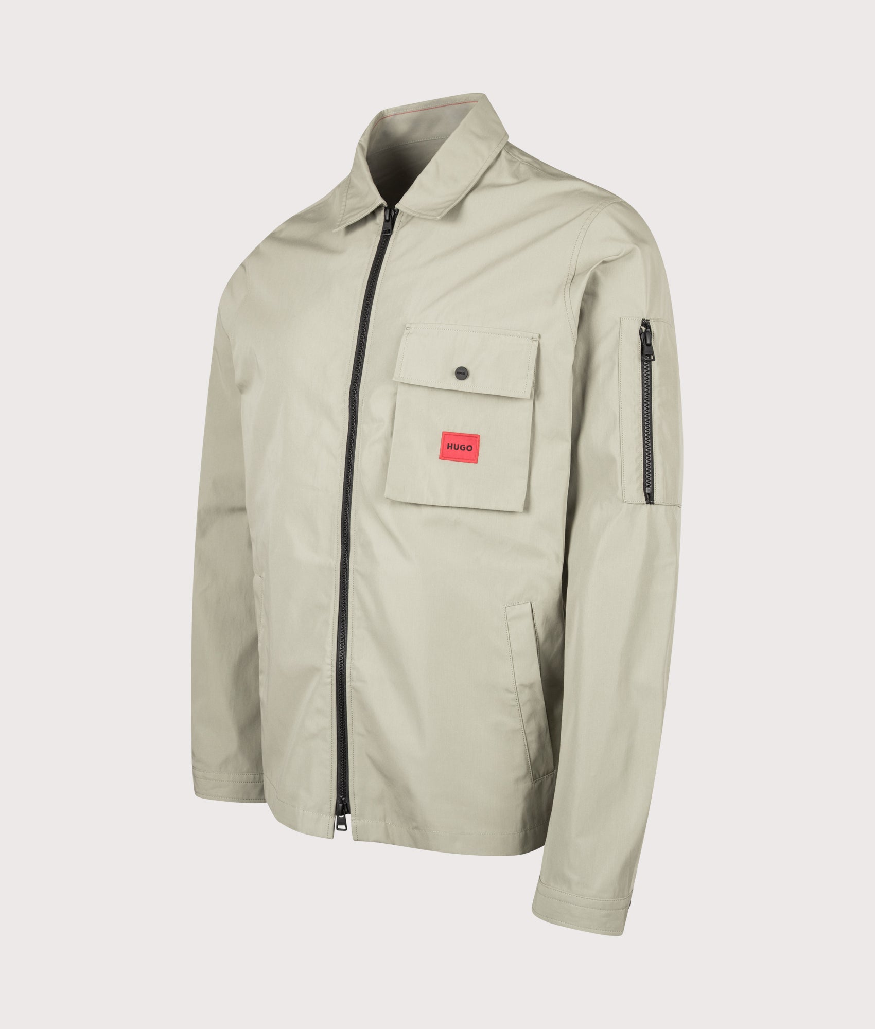 Zip Through Emmond Overshirt in Light/Pastel Green by HUGO. Shot by EQVVS. Front angled shot.