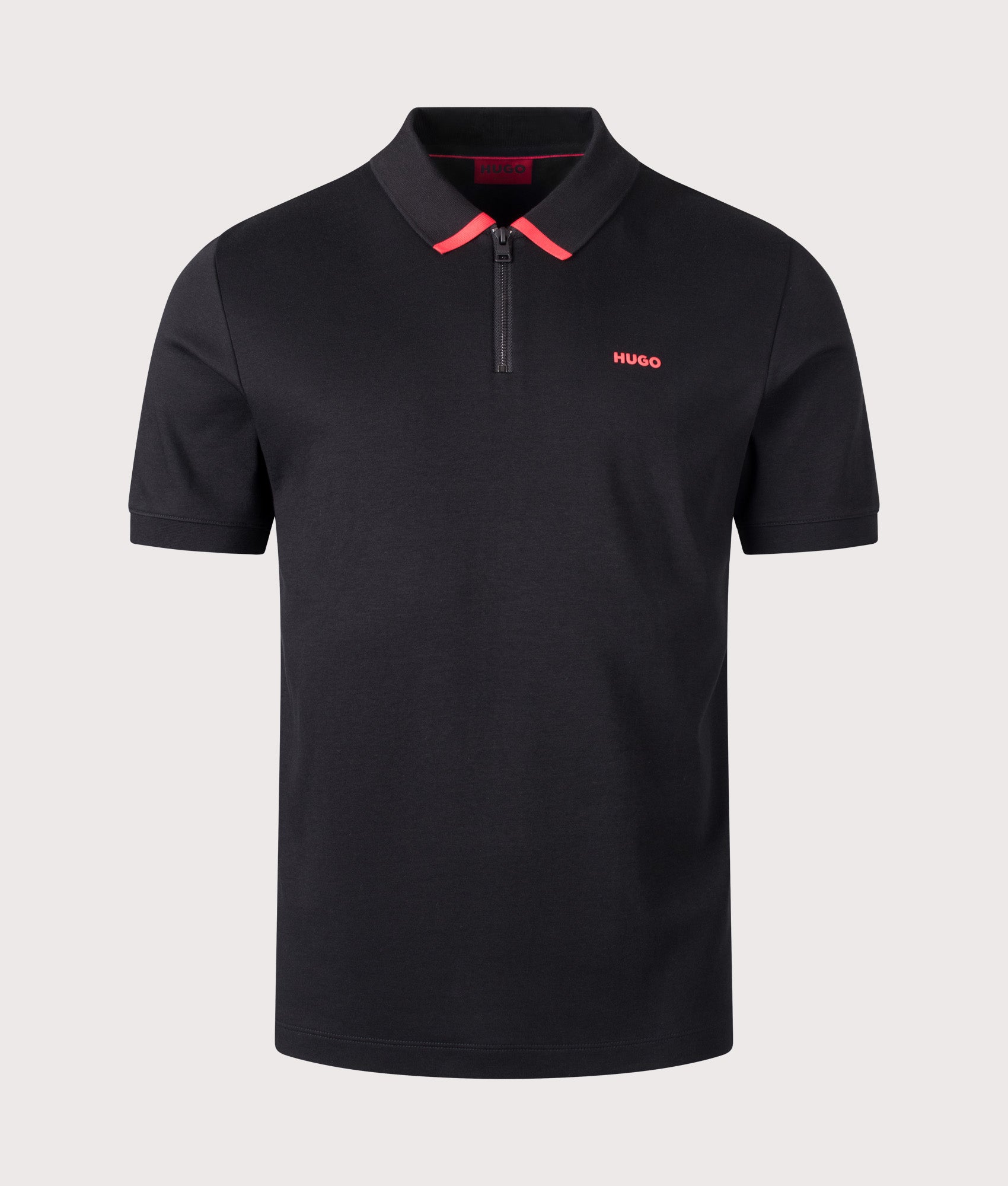 Dalomino Polo Shirt in Black by HUGO. Shot by EQVVS. Front shot.