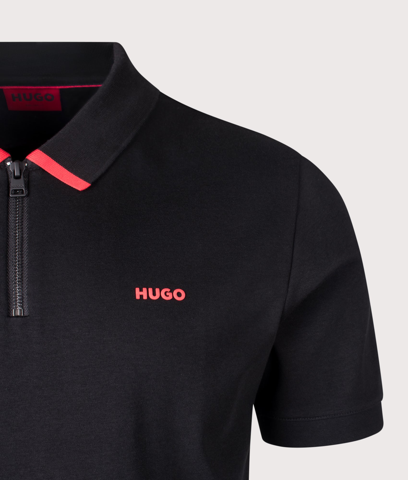 Dalomino Polo Shirt in Black by HUGO. Shot by EQVVS. Detail shot.