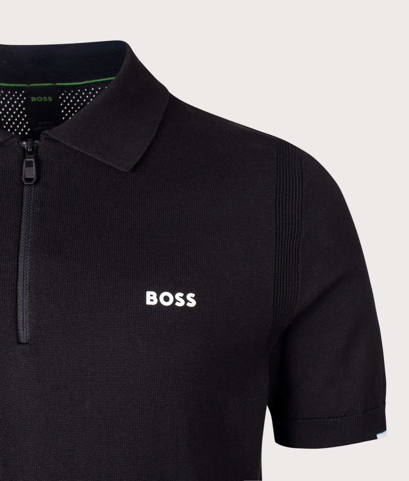 Ever-X Polo Shirt in Black by BOSS. Shot by EQVVS. Detail shot.
