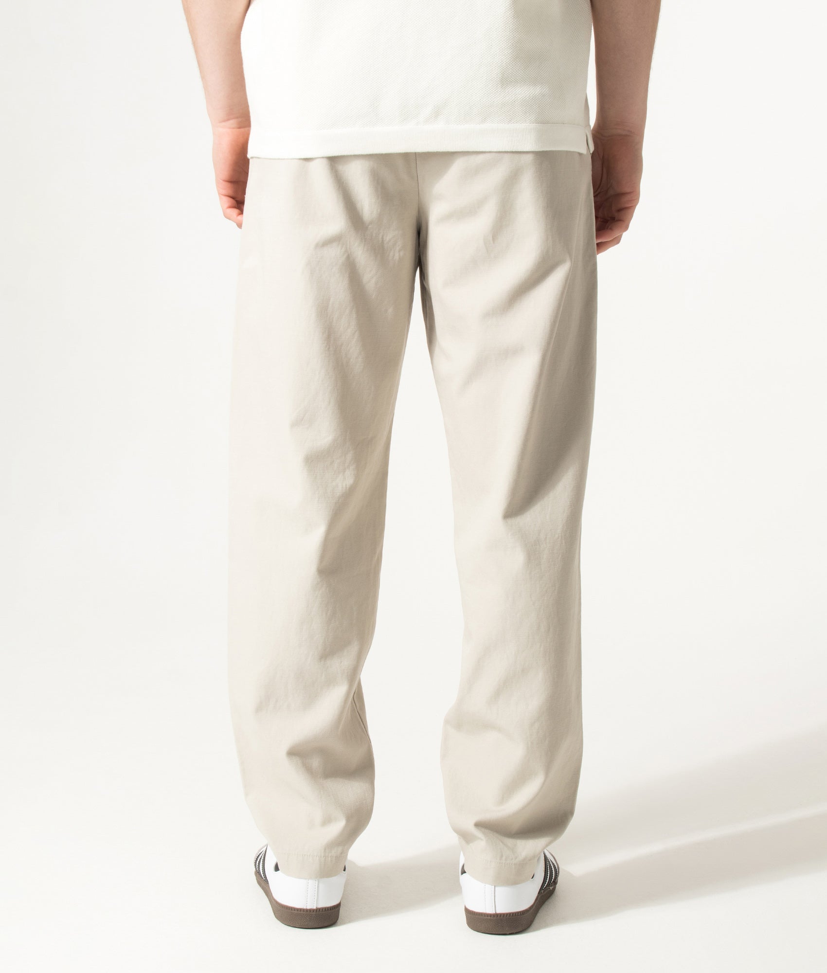 Regular Fit Chinos in Open Grey by BOSS. Shot by EQVVS. Back shot.