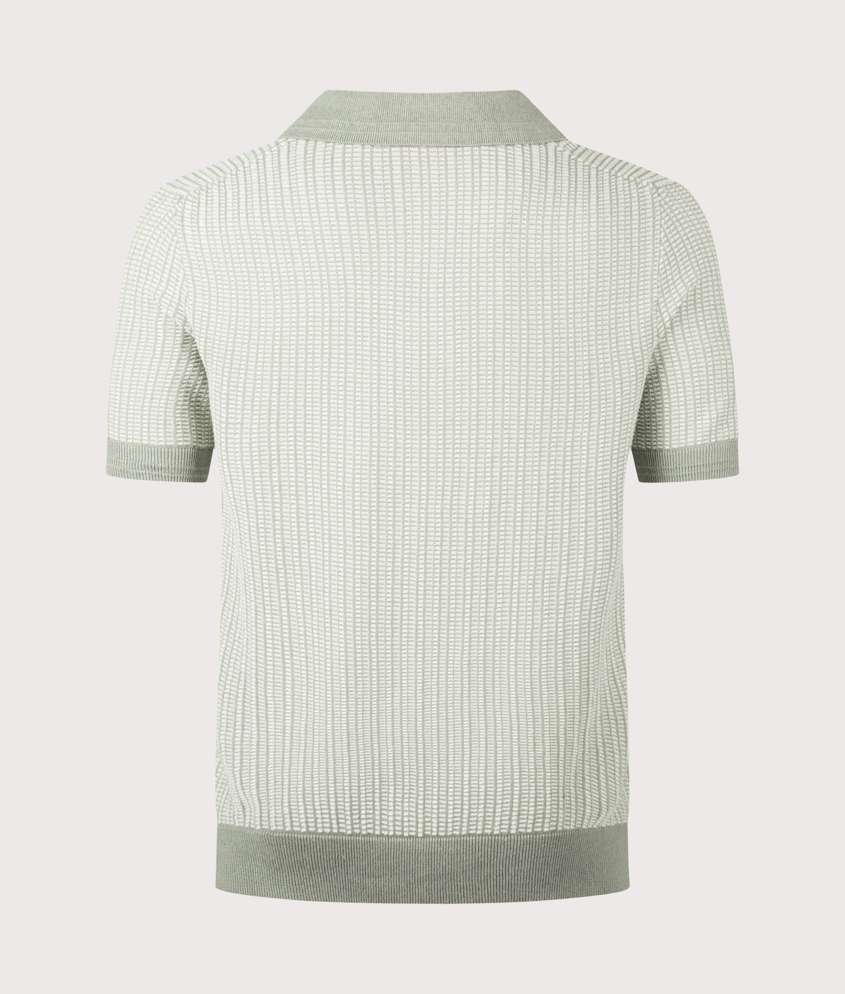 HUGO Johnny Collar Knitted Polo Shirt in Light/Pastel Green at EQVVS Menswear. Back shot.