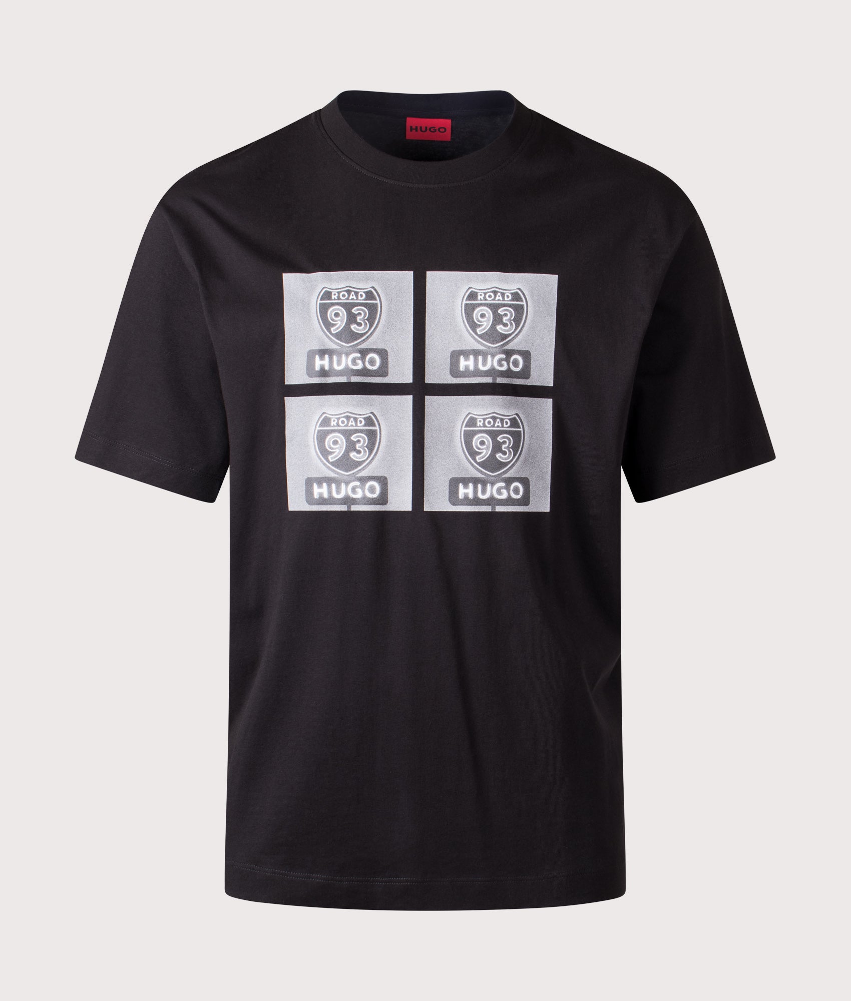 HUGO Oversized Draxon T-Shirt in Black at EQVVS Menswear. Front shot.