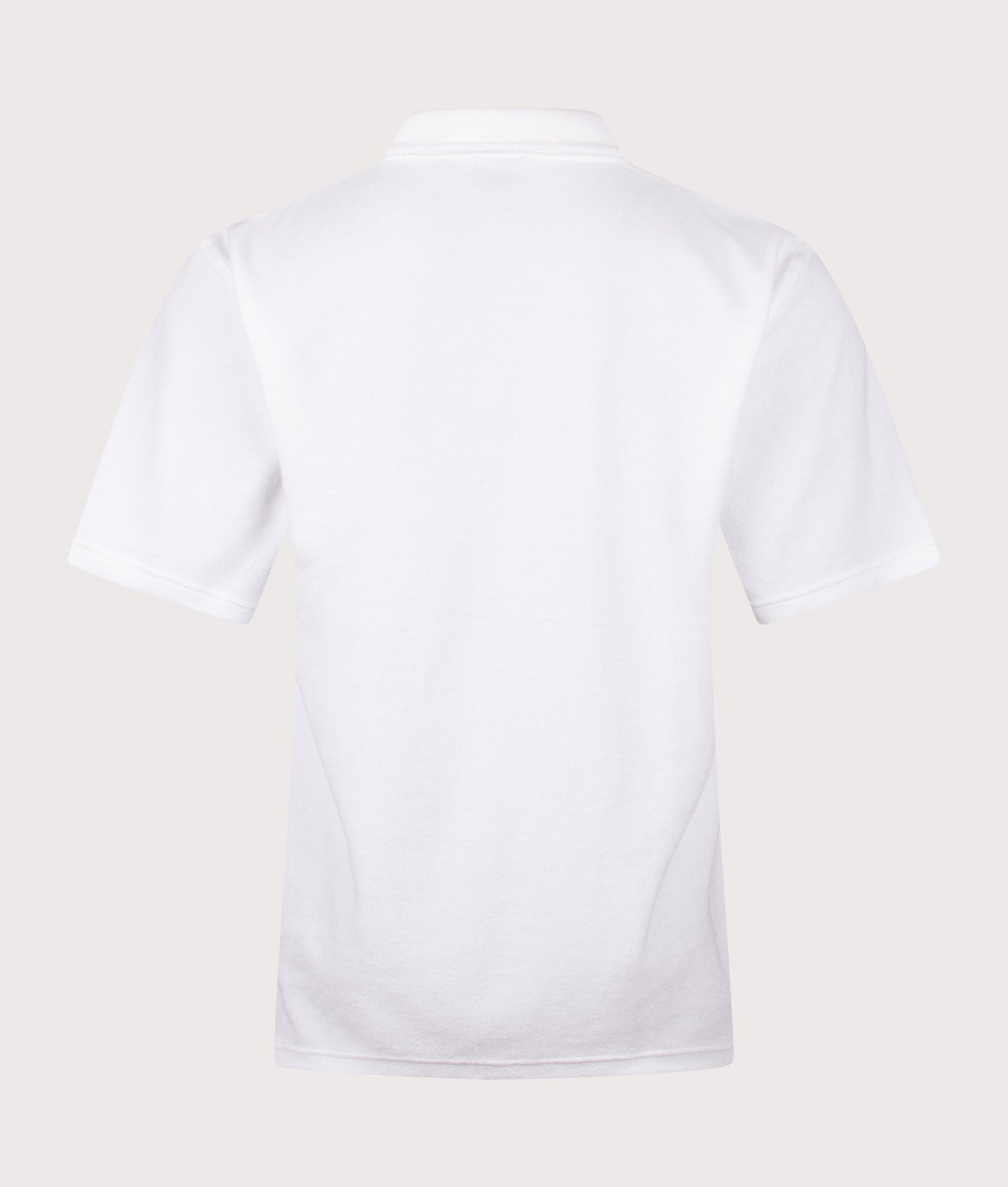 BOSS Iconic Polo Shirt in White at EQVVS Menswear. Back shot.