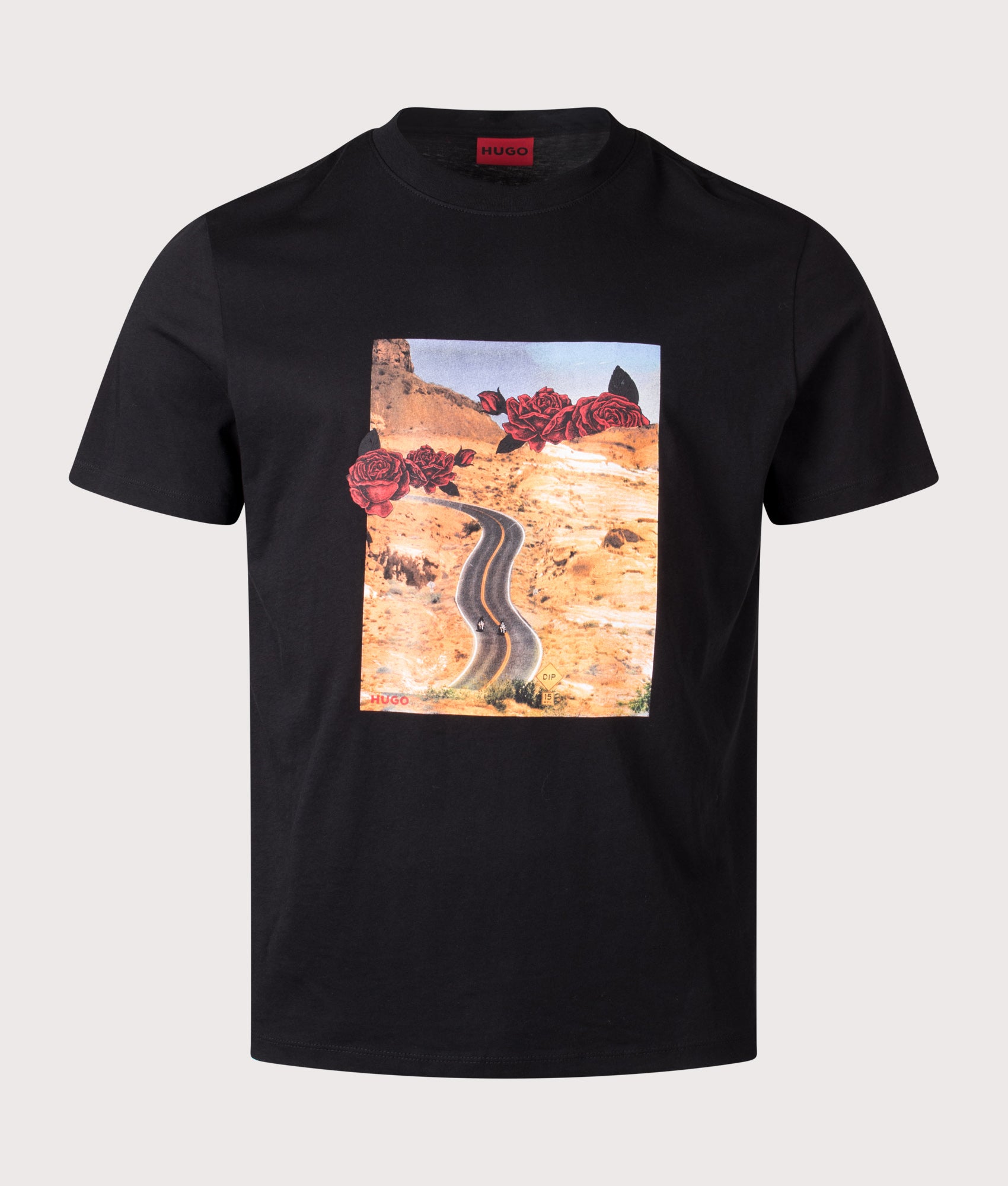 HUGO Relaxed Fit Dikerd T-Shirt in Black at EQVVS Menswear. Front shot.