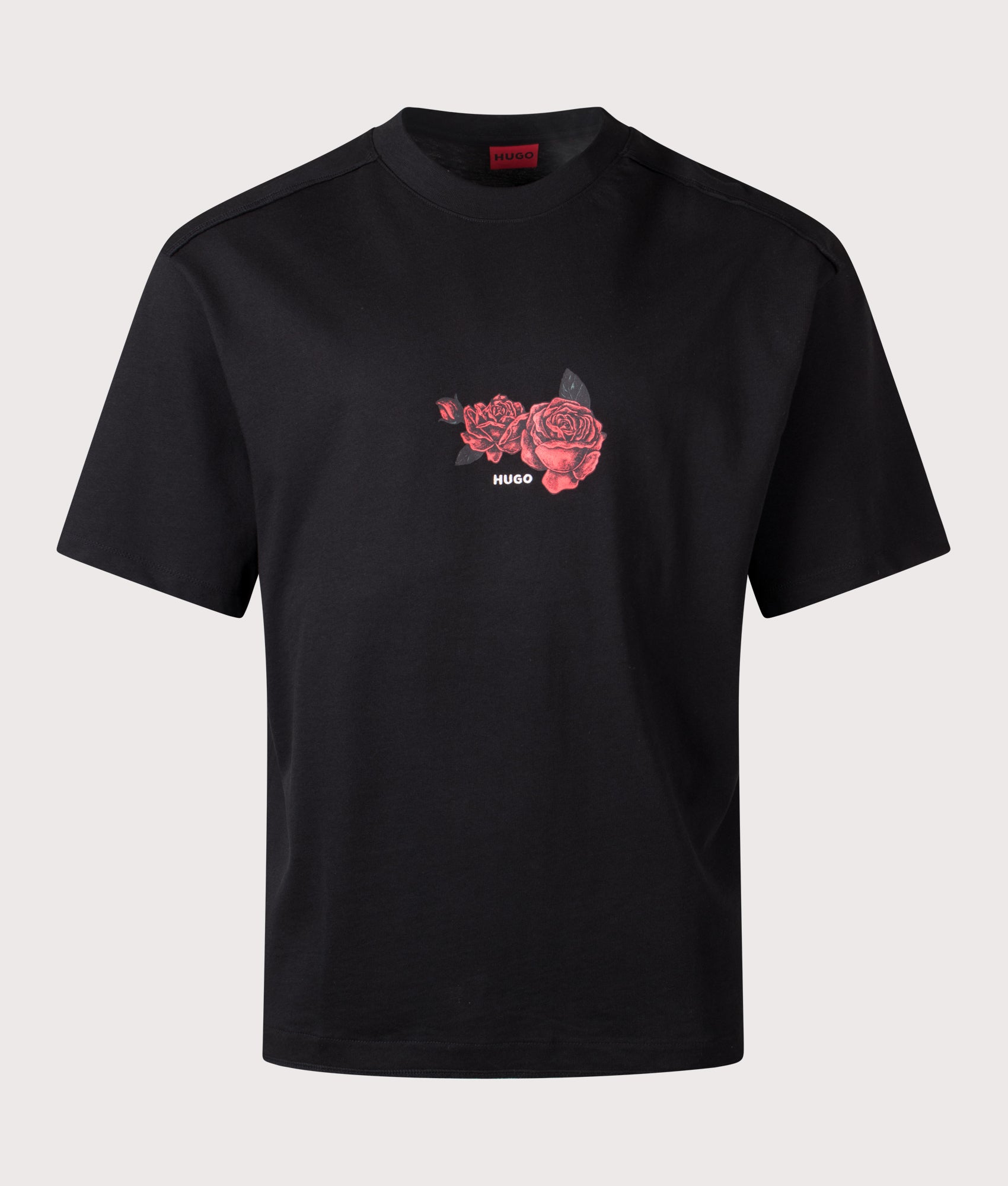 HUGO Oversized Domans T-Shirt in Black at EQVVS Menswear. Front shot.