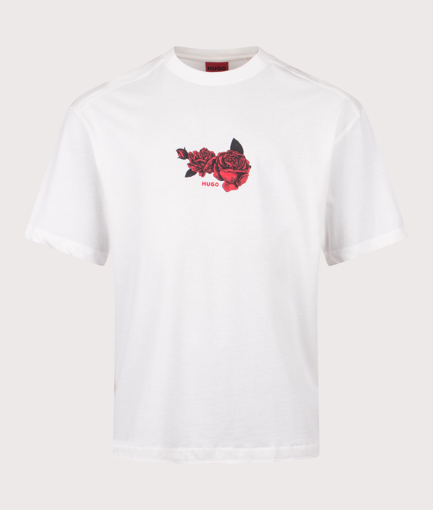 HUGO Oversized Domans T-Shirt in White at EQVVS Menswear. Front shot. 