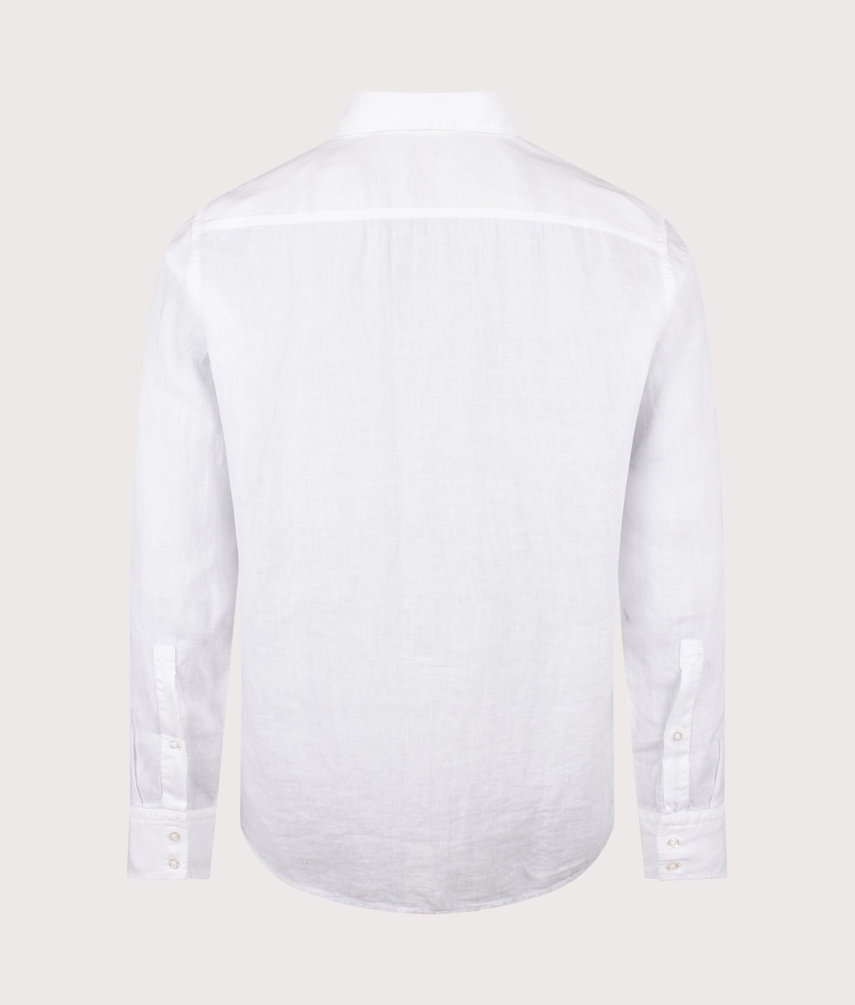 BOSS Linen Shirt in White at EQVVS Menswear. Back shot.