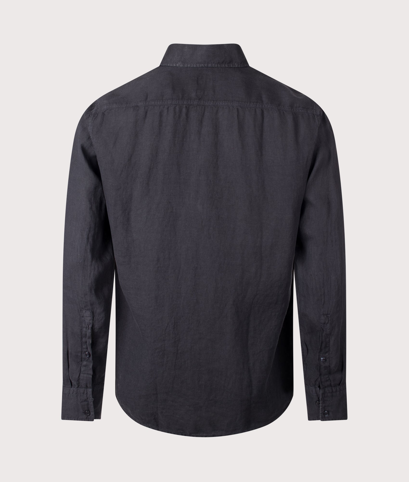 BOSS Linen Shirt in Black at EQVVS Menswear. Back shot.