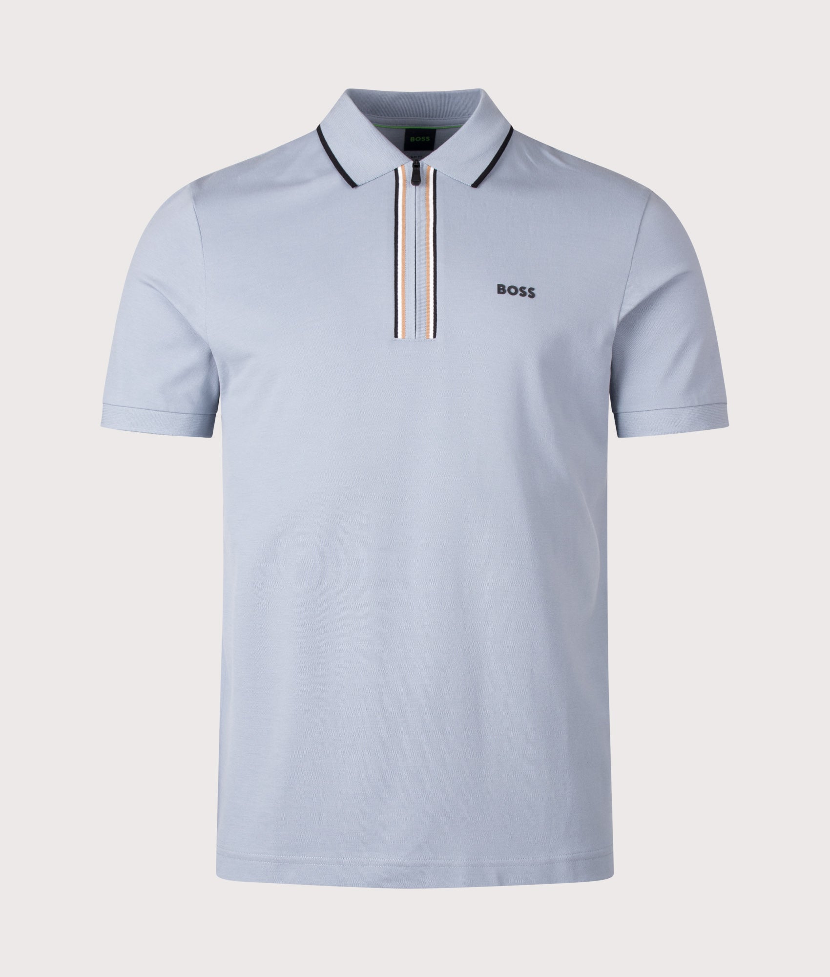 BOSS Slim Fit Philix Polo Shirt in Dark Grey at EQVVS Menswear. Front shot.