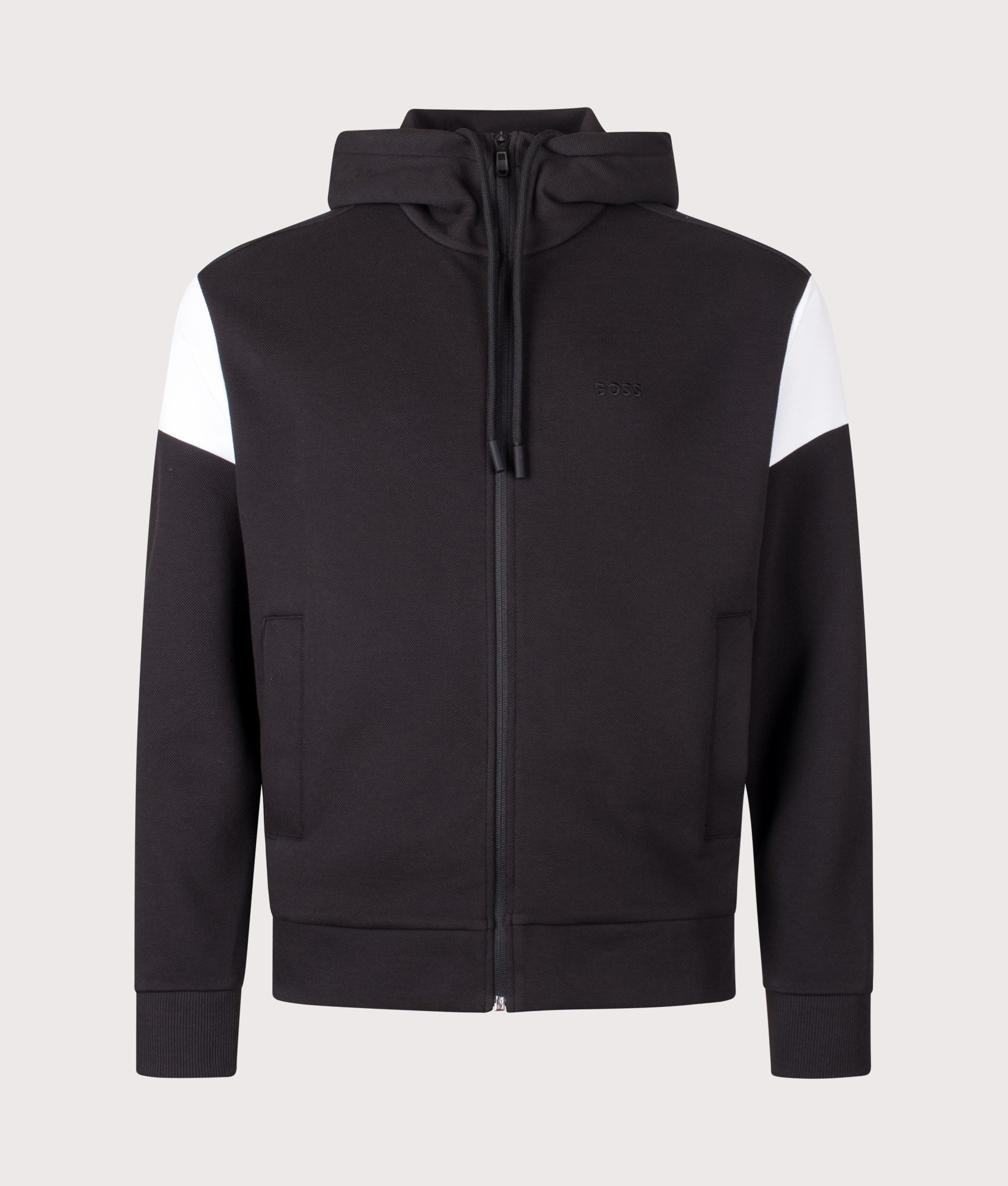  BOSS Union Saggy Hoodie in Black at EQVVS Menswear. Front shot.