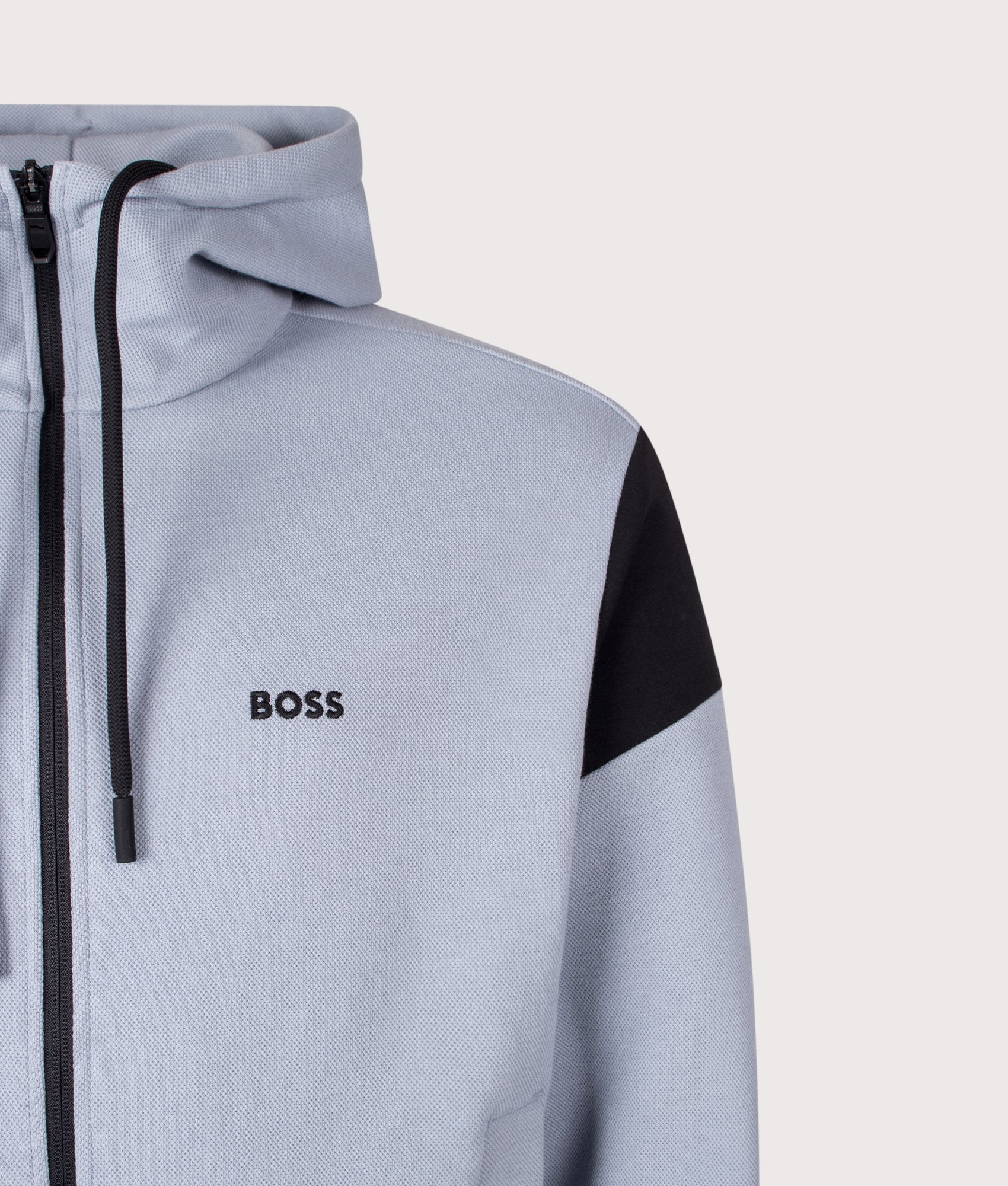 BOSS Union Saggy Hoodie in Dark Grey at EQVVS Menswear. Detail shot.