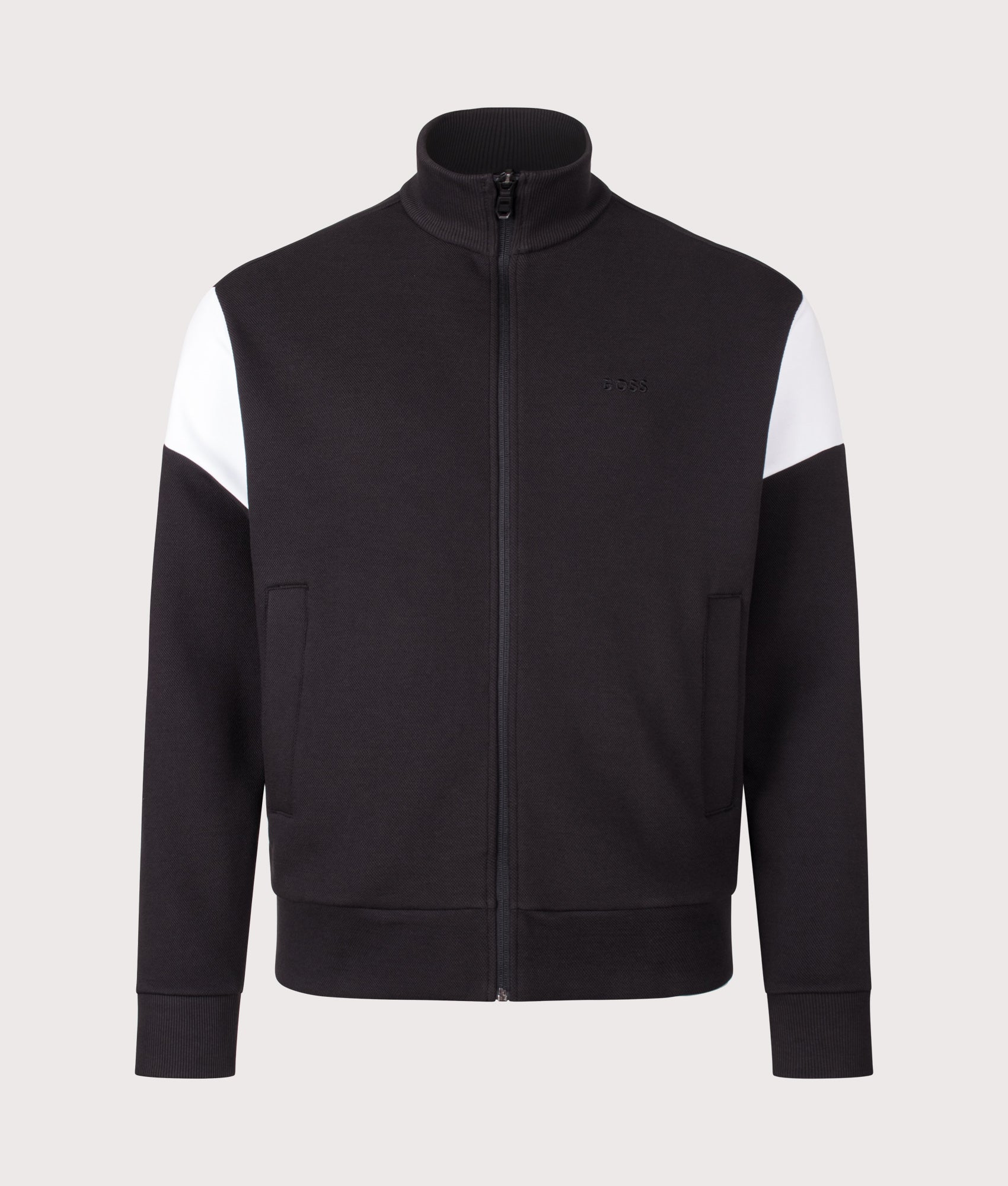BOSS Union Skaz Sweatshirt in Black at EQVVS Menswear. Front shot.