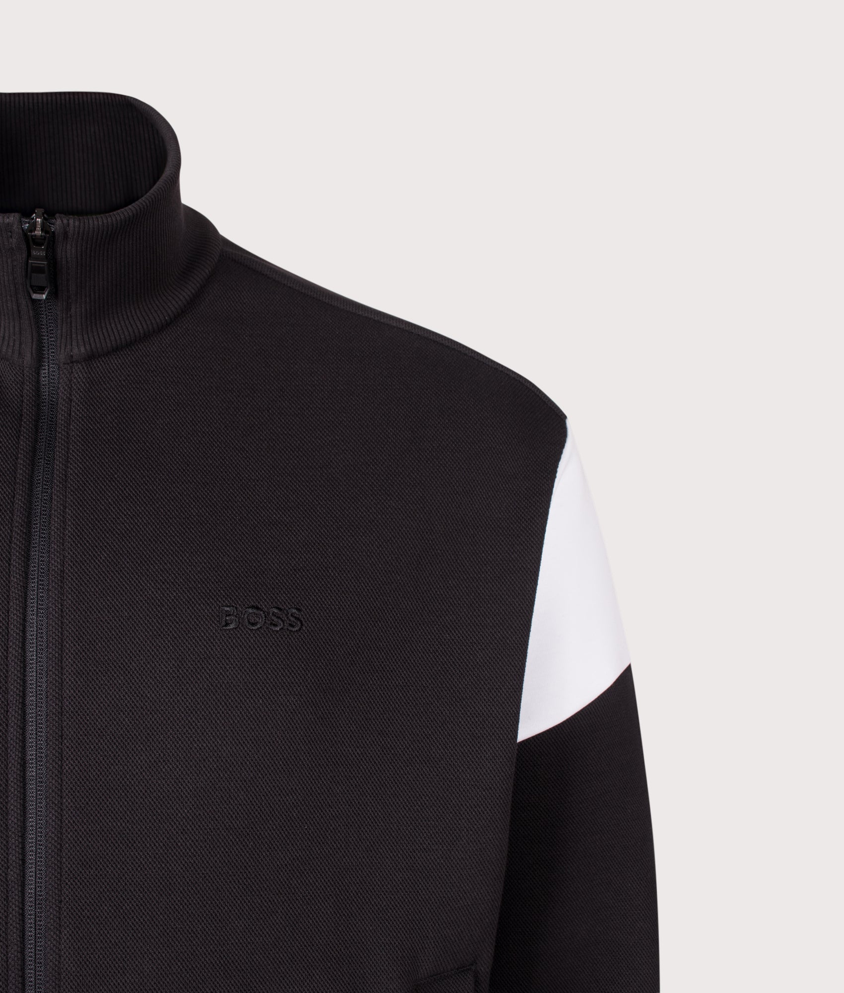 BOSS Union Skaz Sweatshirt in Black at EQVVS Menswear. Detail shot.