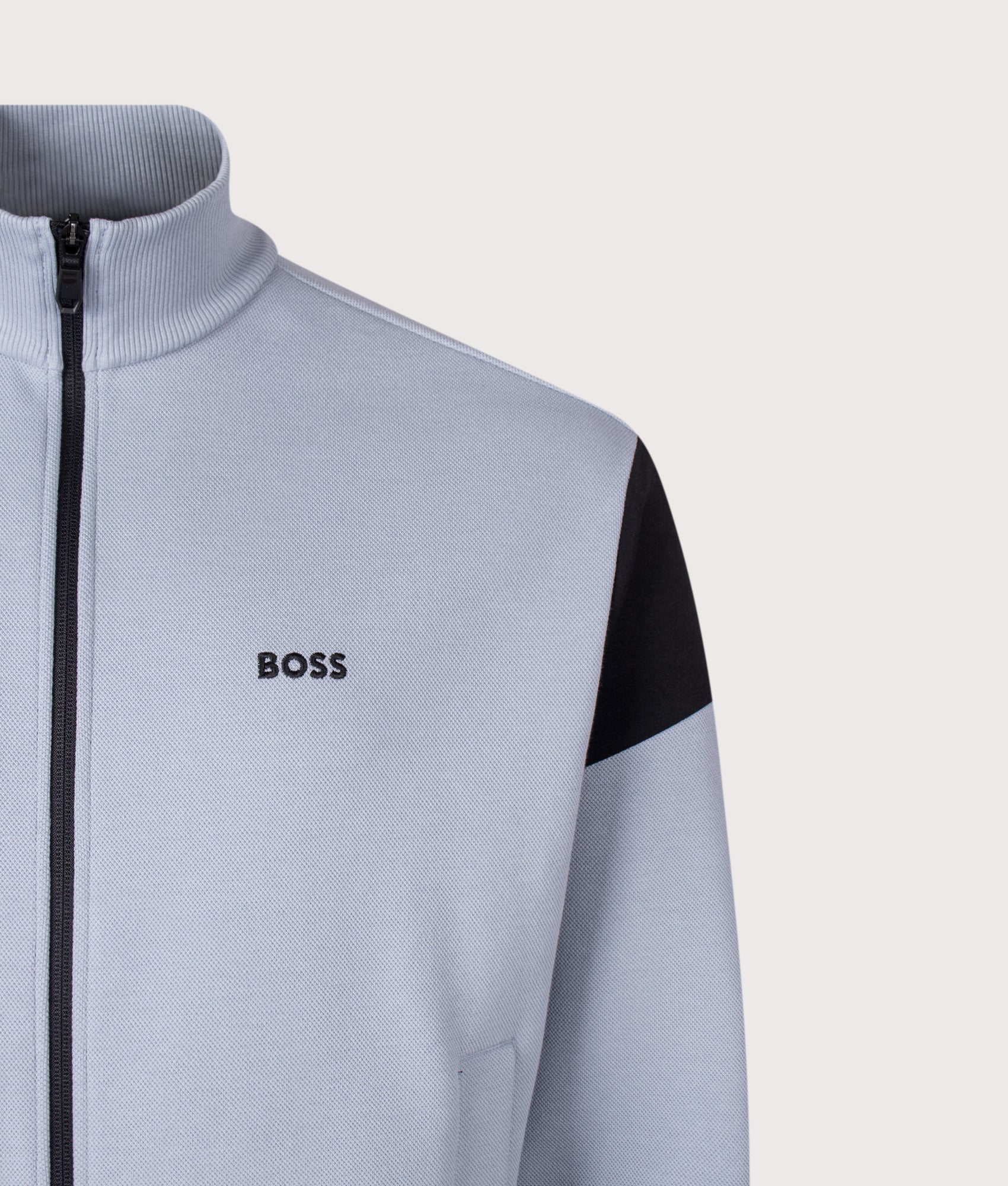 BOSS Union Skaz Sweatshirt in Dark Grey at EQVVS Menswear. Detail shot.