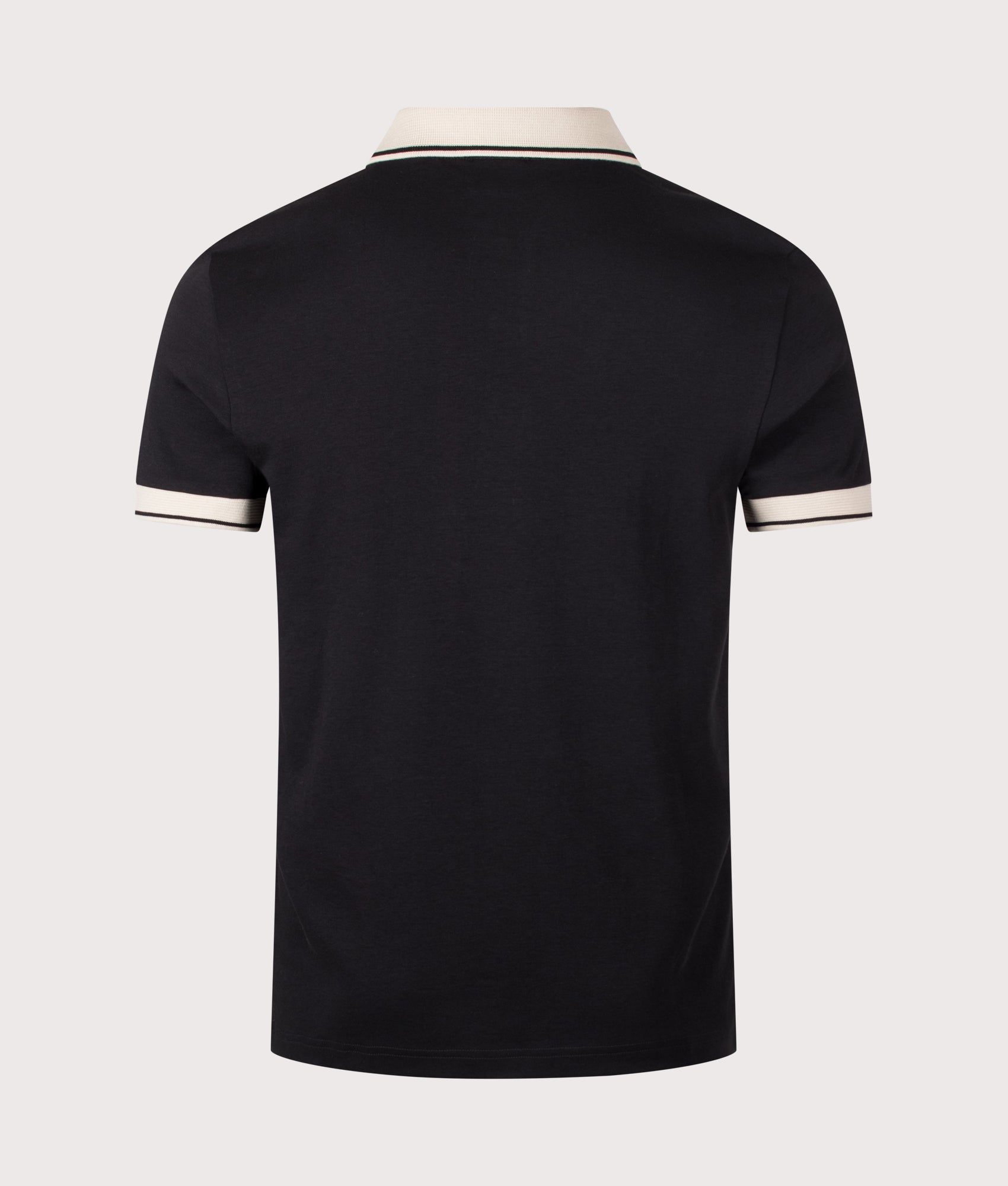 BOSS Slim Fit Network Paule Polo Shirt in Black at EQVVS Menswear. Back shot.