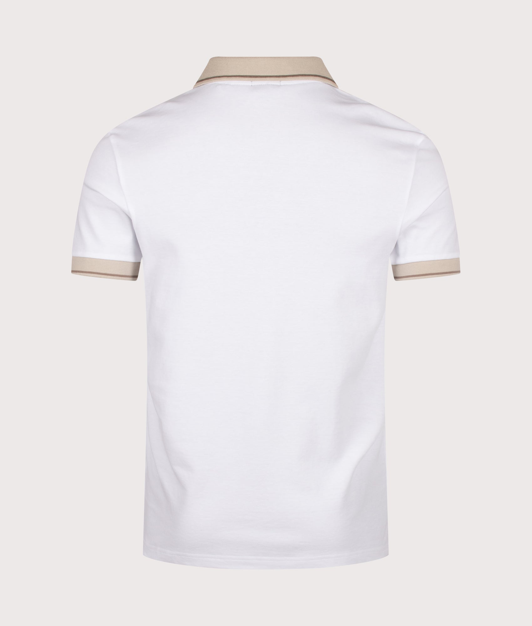 BOSS Slim Fit Network Paule Polo Shirt in White at EQVVS Menswear. Back shot.