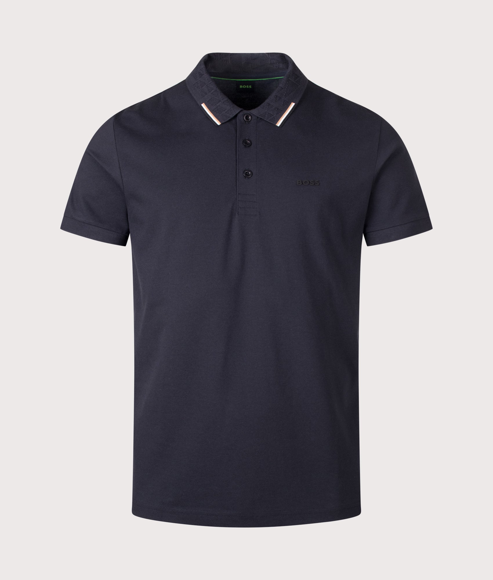 BOSS Swing Paddy Polo Shirt in Dark Blue at EQVVS Menswear. Front shot.