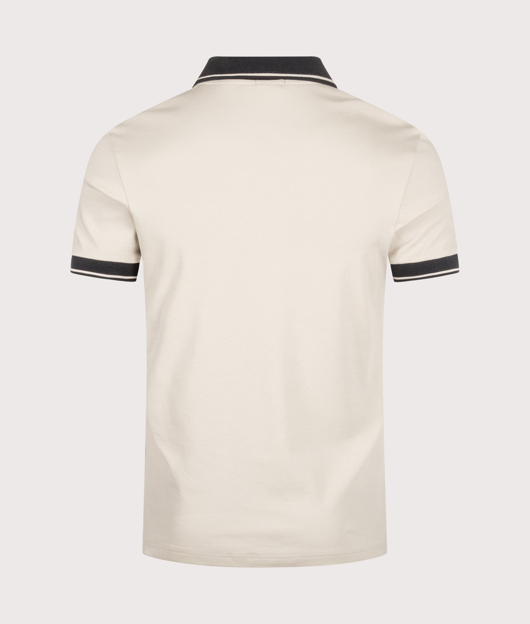 BOSS Slim Fit Network Paule Polo Shirt in Light Beige at EQVVS Menswear. Back shot.