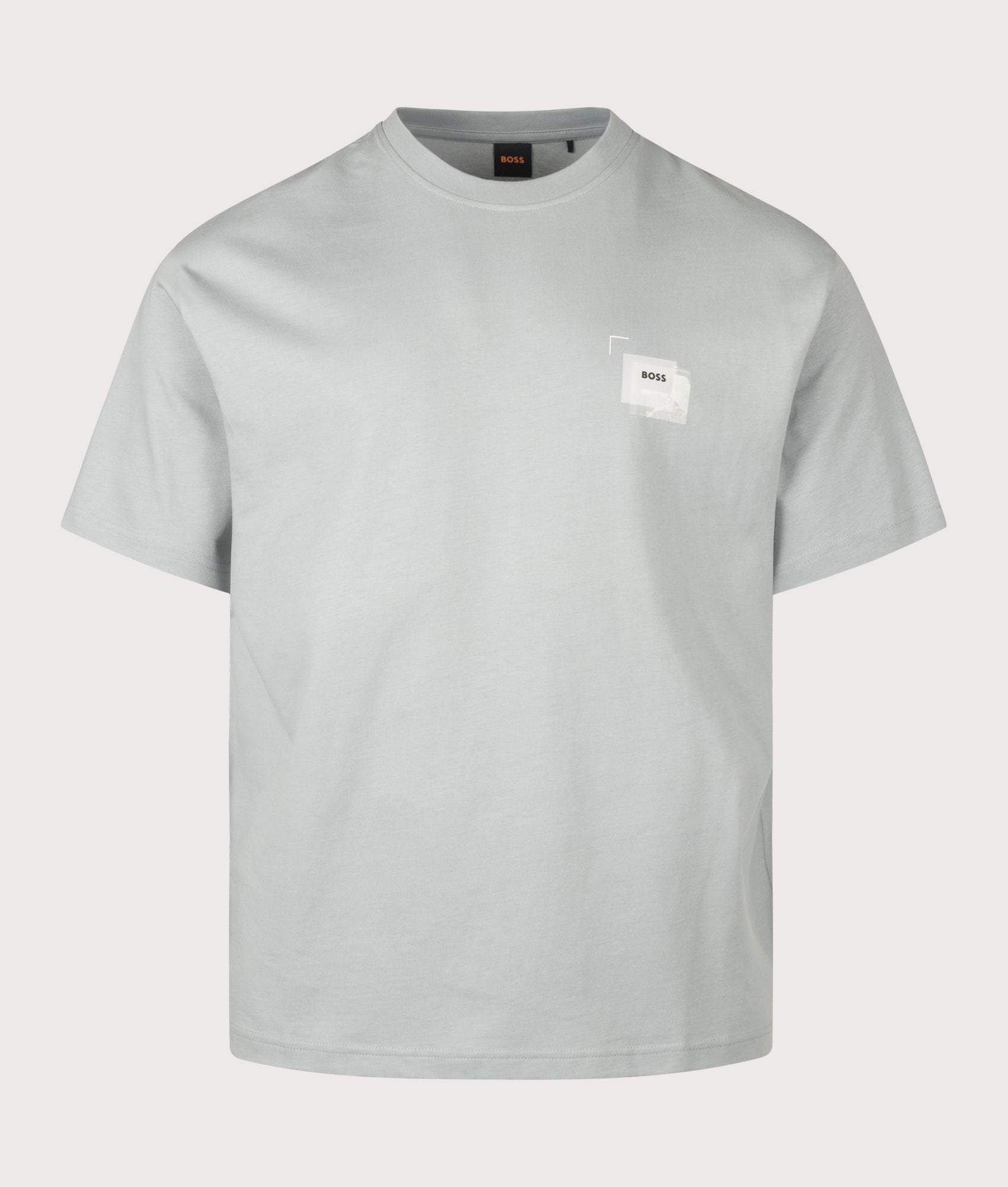 BOSS Relaxed Fit Te Frame T-Shirt in Open Grey at EQVVS Menswear. Front shot.