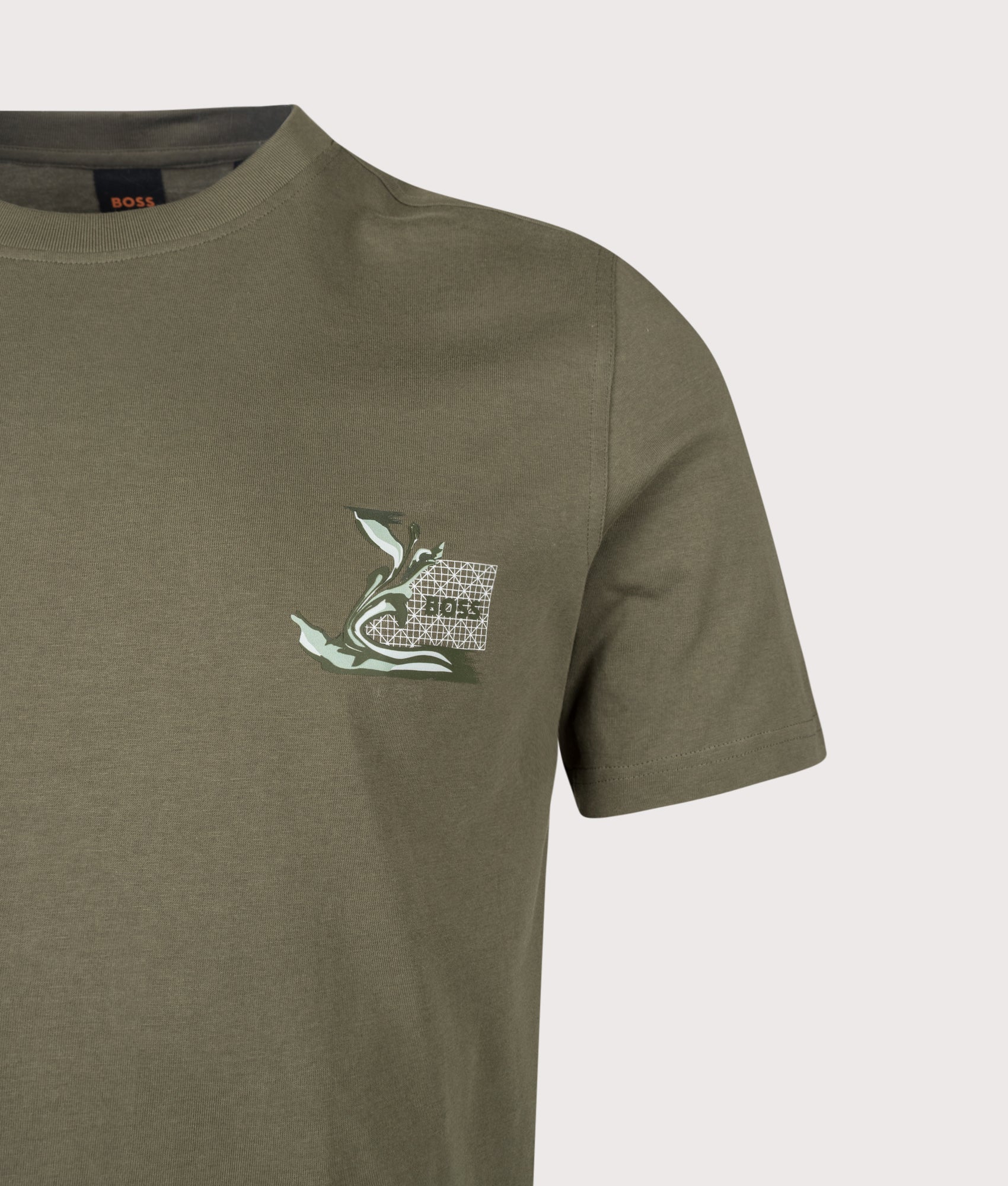 BOSS Te Blueprint T-Shirt in Bright Green at EQVVS Menswear. Detail shot.