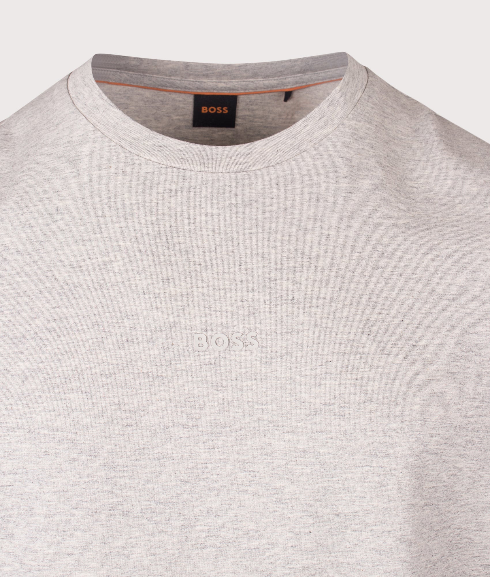 BOSS Relaxed Fit TChup T-Shirt in Open Grey at EQVVS Menswear. Detail shot.
