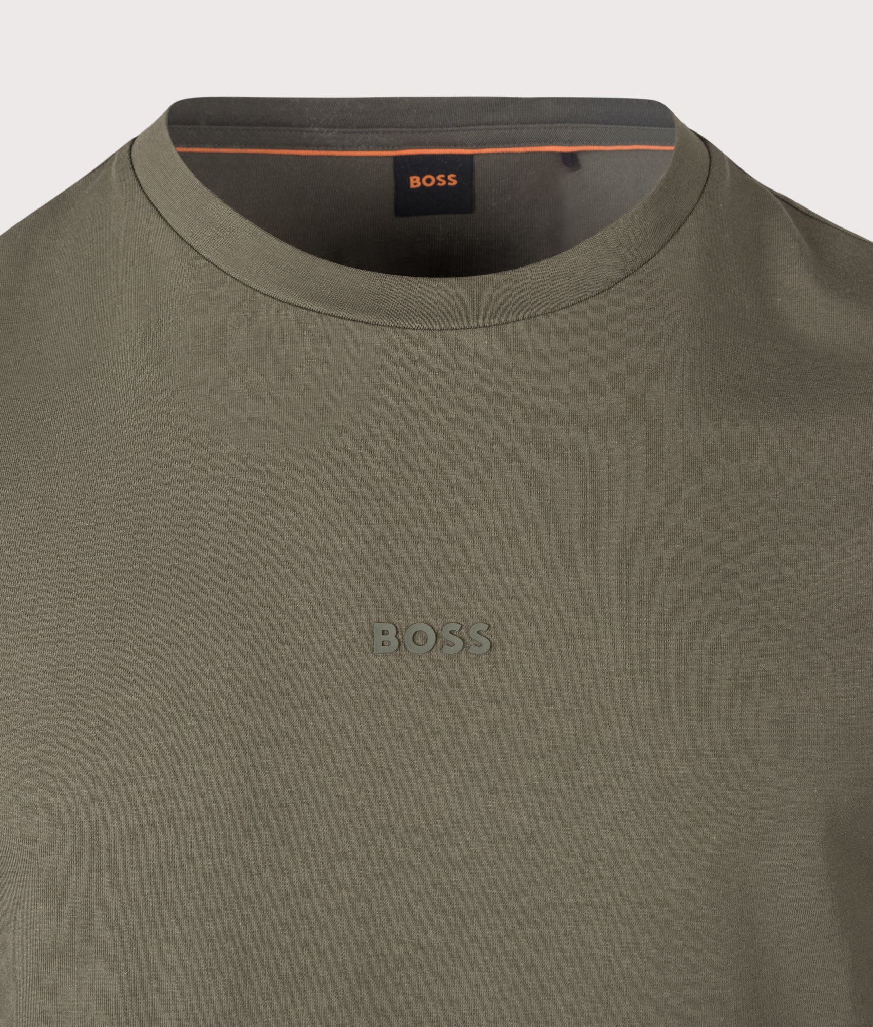 BOSS Relaxed Fit TChup T-Shirt in Bright Green at EQVVS Menswear. Detail shot.