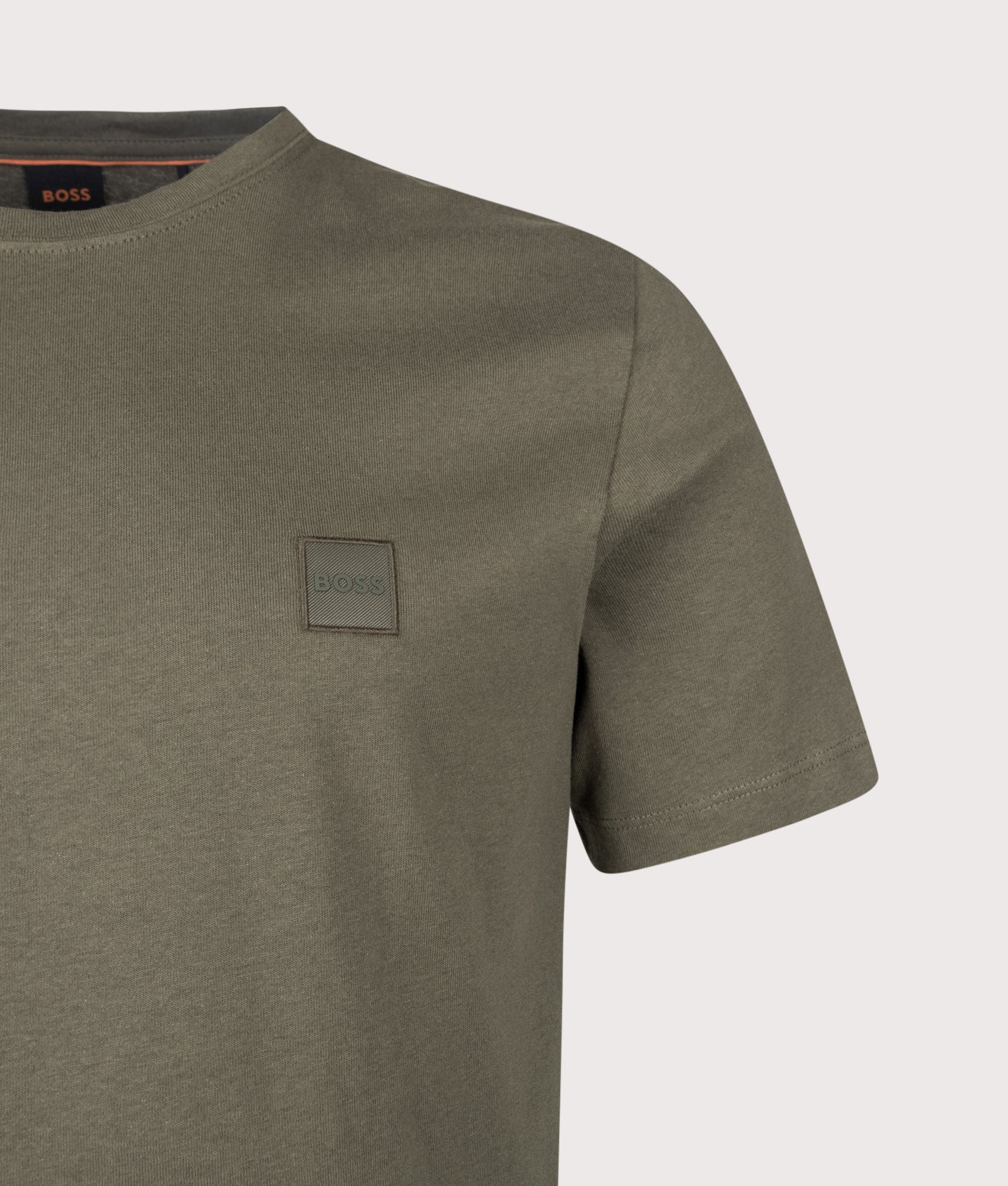 BOSS Tales T-Shirt in Bright Green at EQVVS Menswear. Detail shot.