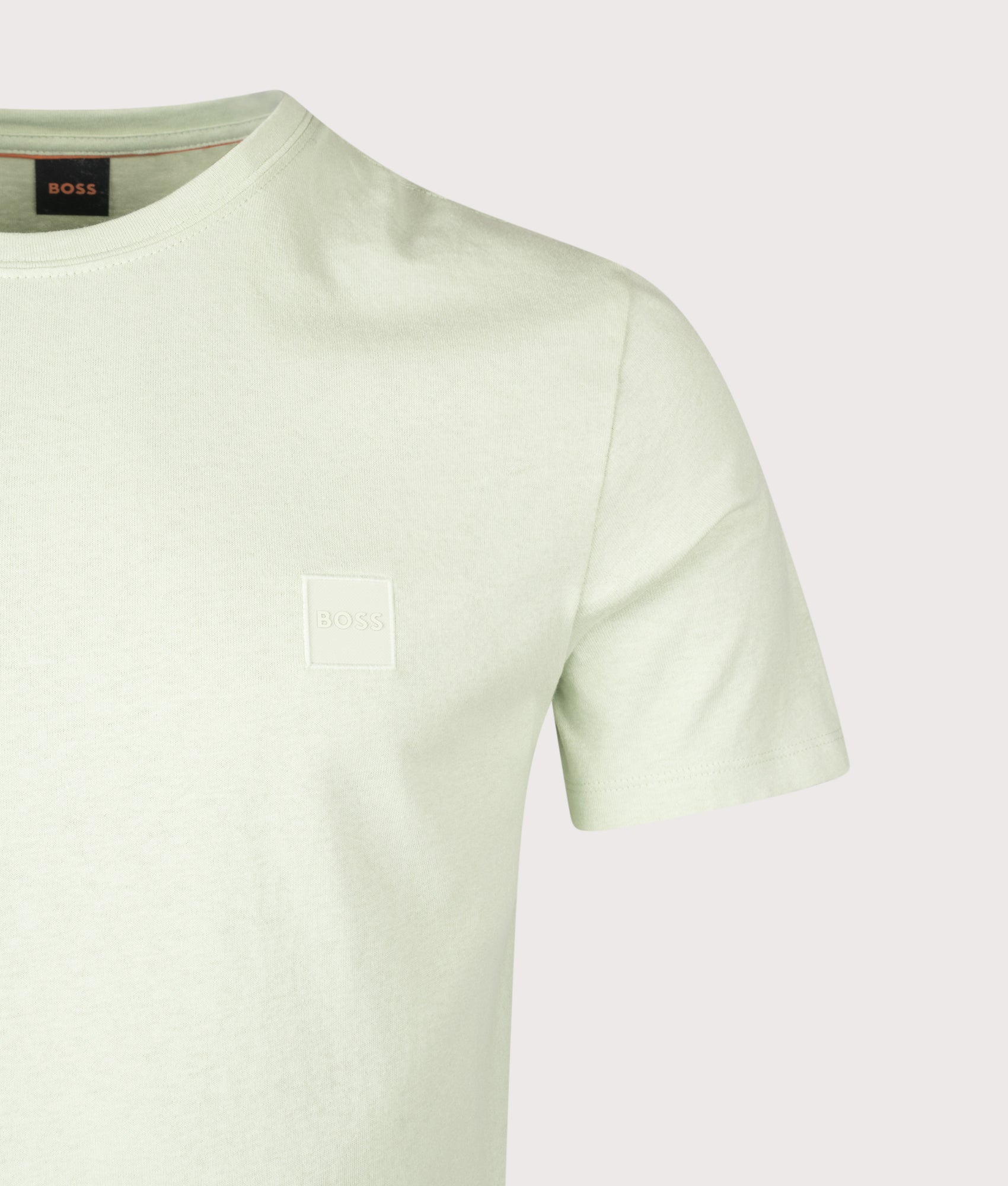 BOSS Tales T-Shirt in Open Green at EQVVS Menswear. Detail shot.