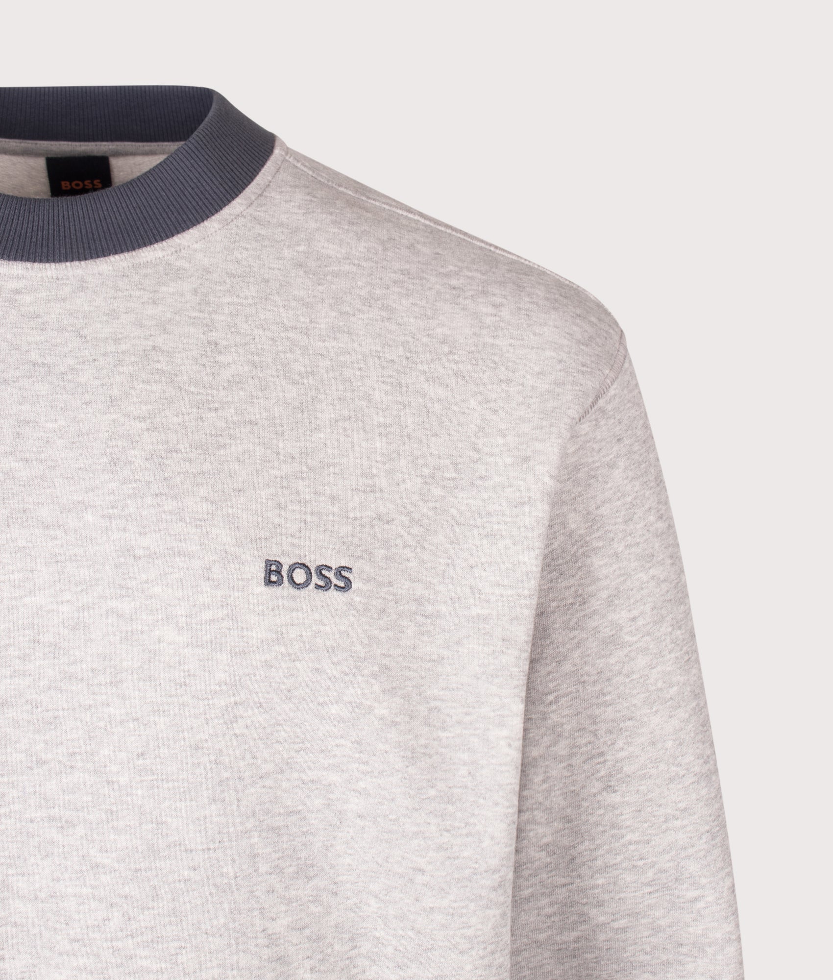 BOSS We Edge Sweatshirt in Open Grey at EQVVS Menswear. Detail shot.