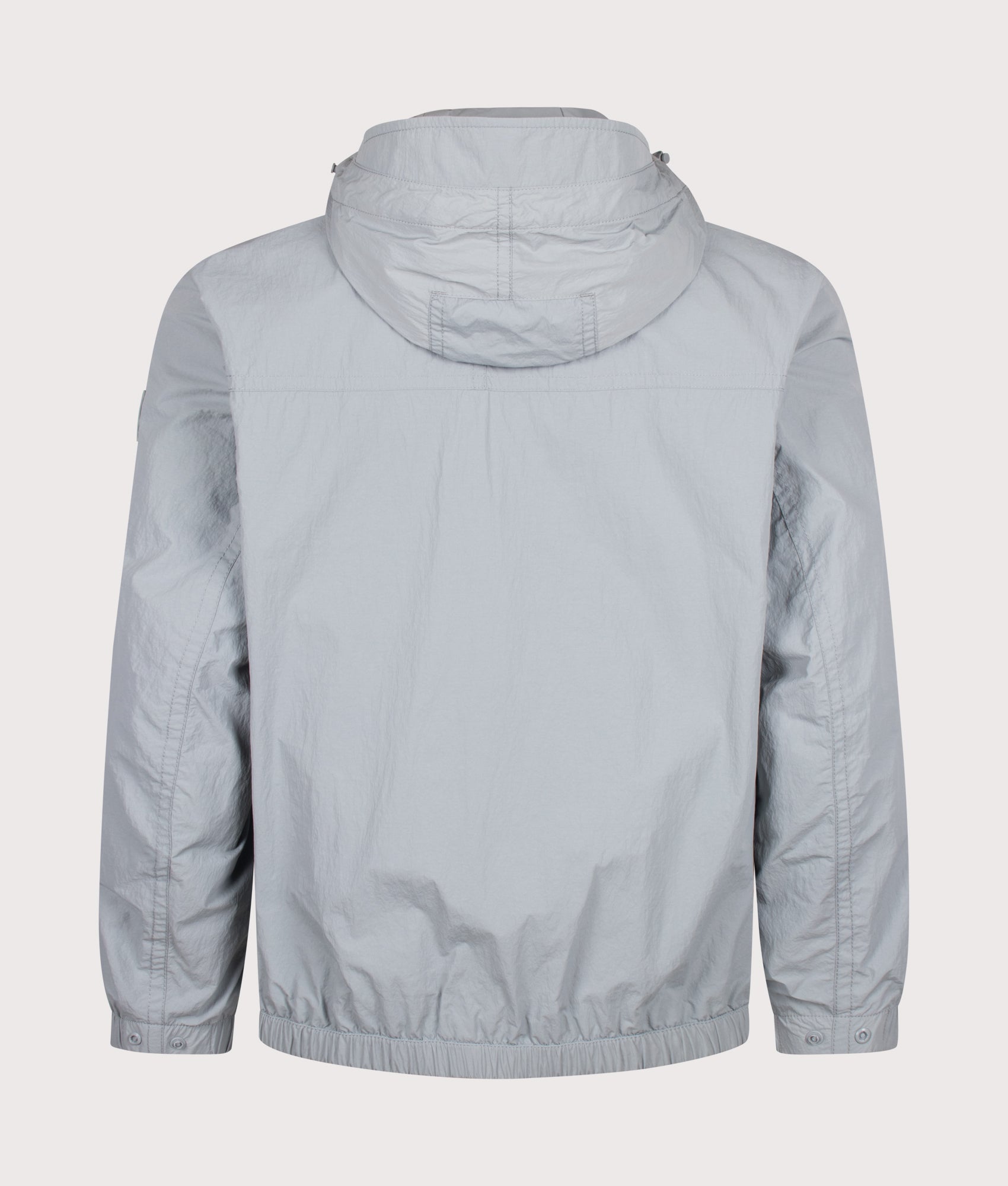 BOSS Relaxed Fit Otily1 Windbreaker Jacket in Open Grey at EQVVS Menswear. Back shot.
