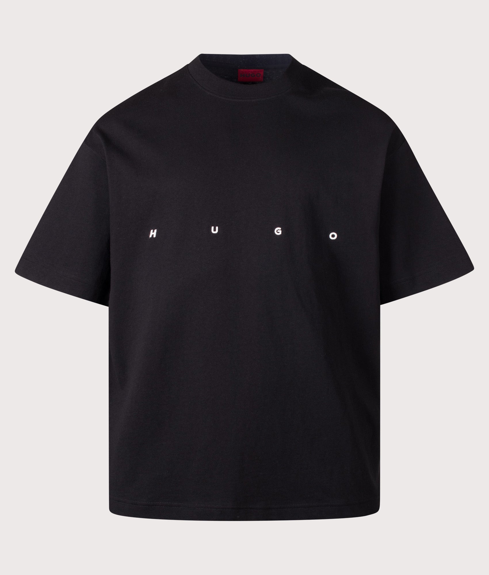 HUGO Oversized Dariso T-Shirt in Black  at EQVVS Menswear. Front shot.