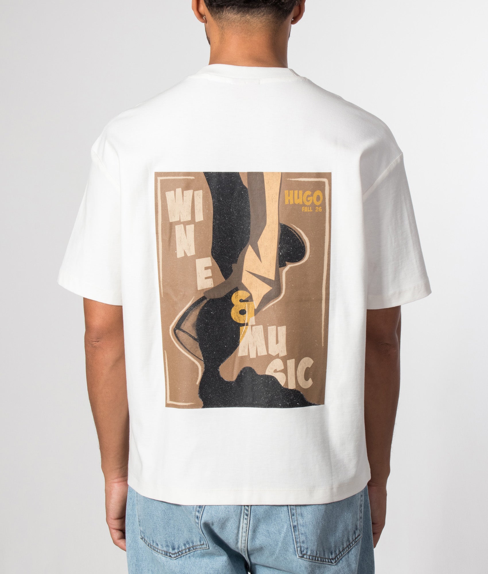 HUGO Relaxed Fit Detzi T-Shirt in Natural at EQVVS Menswear. Model back shot.