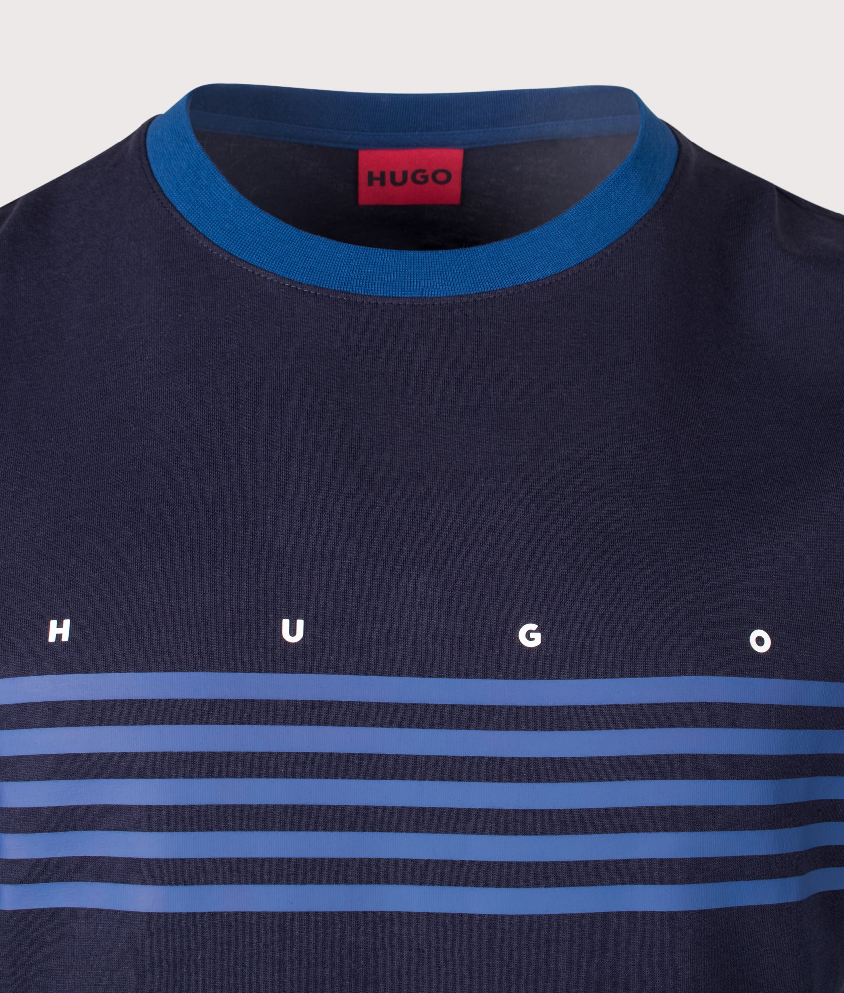 HUGO Dempsy T-Shirt in Dark Blue at EQVVS Menswear. Detail shot.