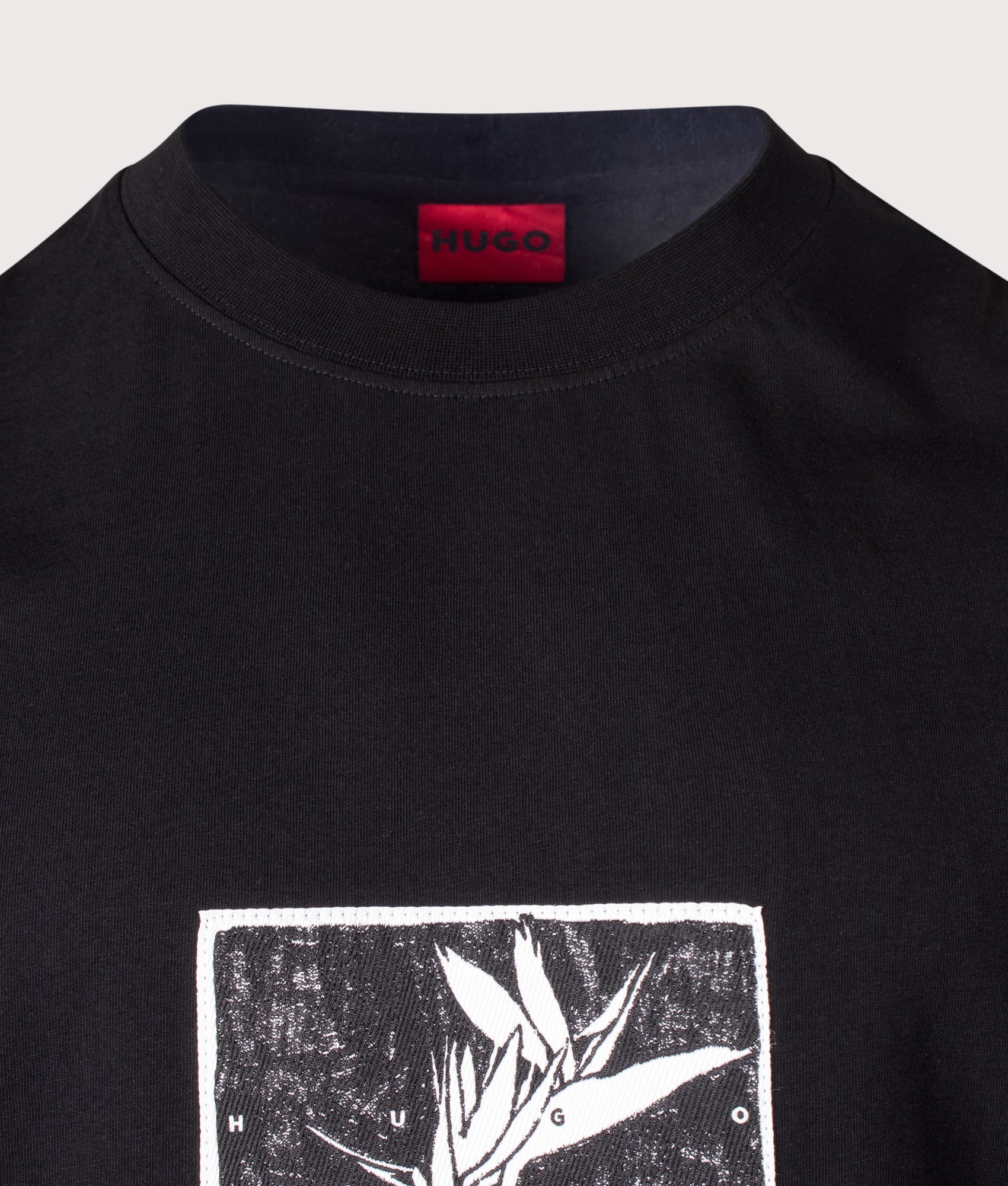 HUGO Relaxed Fit Darise T-Shirt in Black at EQVVS Menswear. Detail shot.