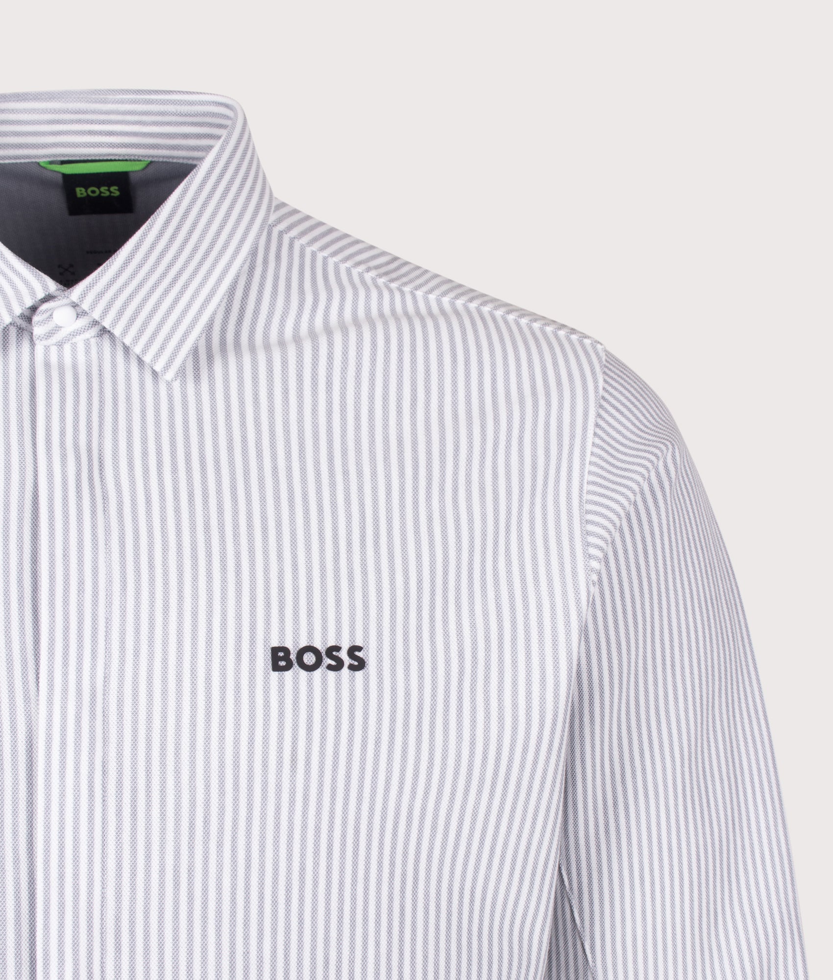 Dymova Shirt in Dark Grey by BOSS. Shot by EQVVS. Detail shot