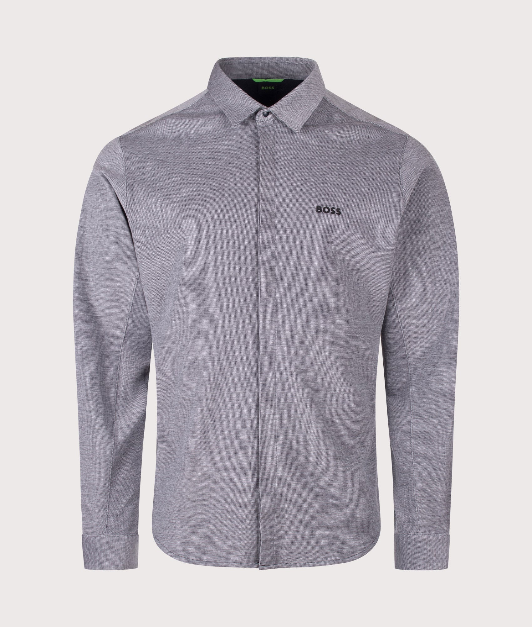BOSS Dymova Shirt in Dark Blue at EQVVS Menswear. Front shot.