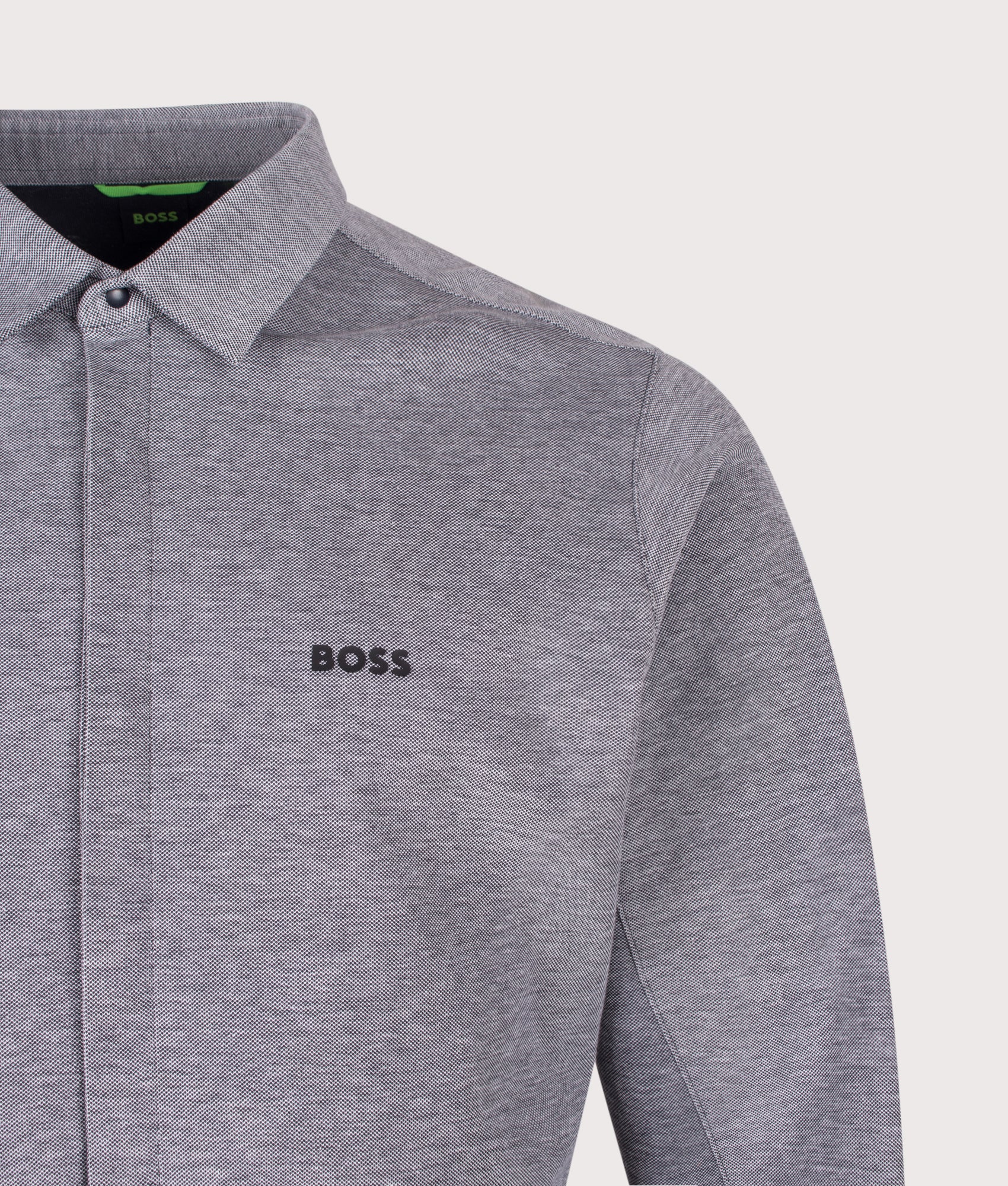 BOSS Dymova Shirt in Dark Blue at EQVVS Menswear. Detail shot.