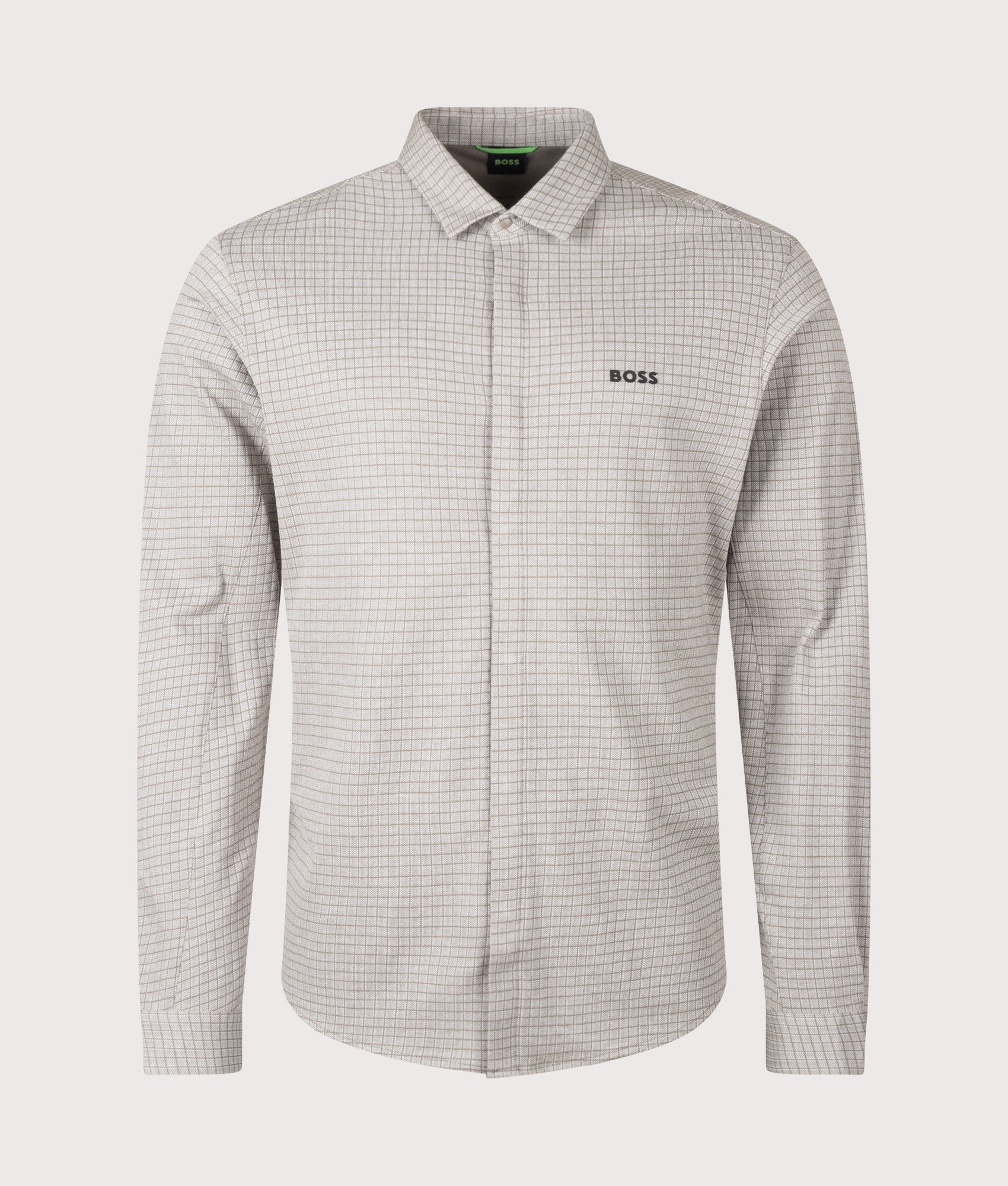 BOSS Dymova Shirt in Light/Pastel Green at EQVVS Menswear. Front shot.