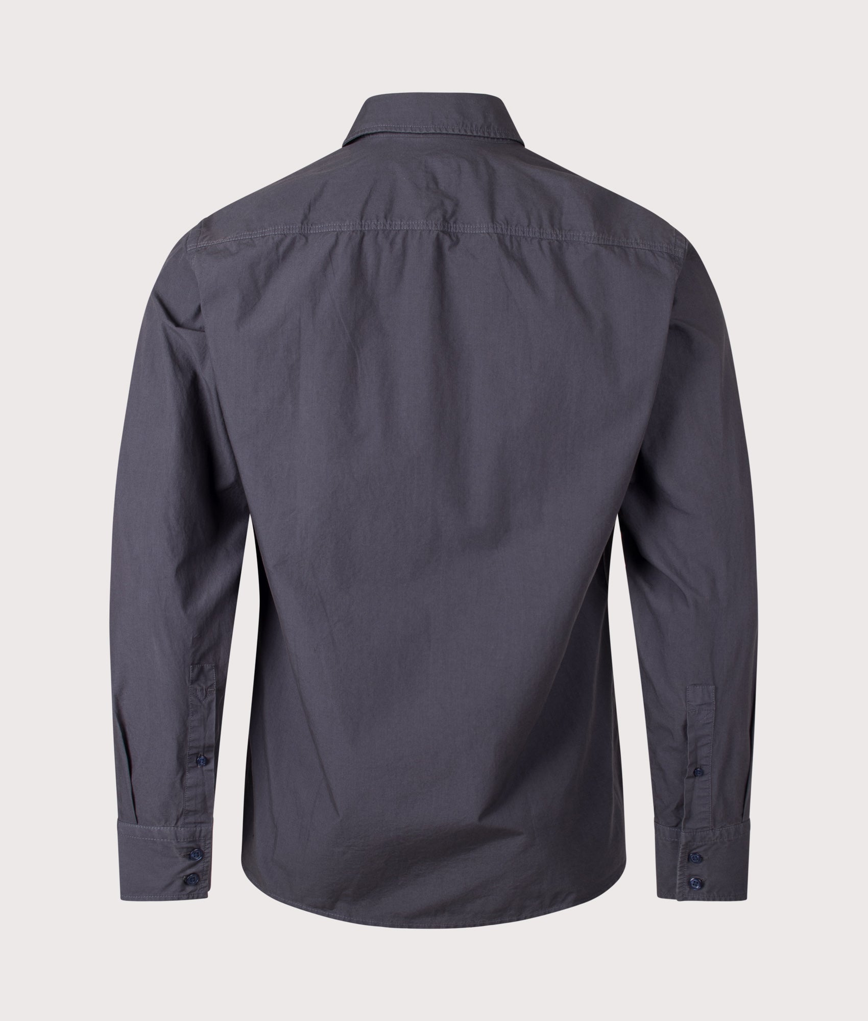 BOSS Regular Fit Relegant 6 M Shirt in Dark Blue at EQVVS Menswear. Back shot.